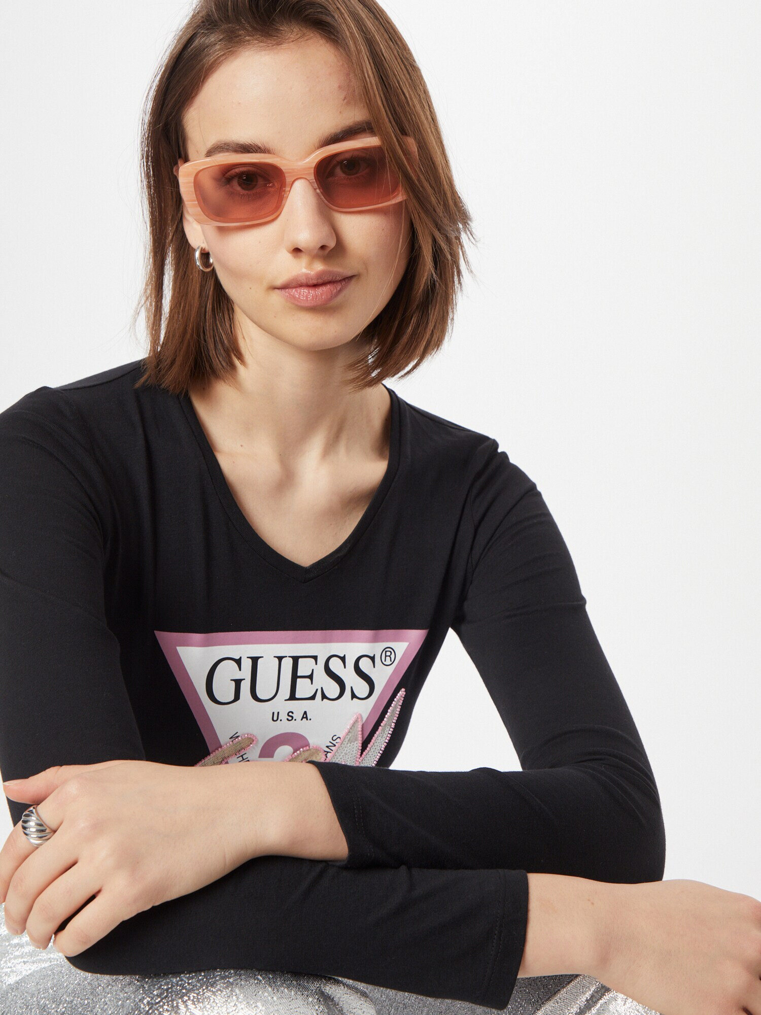 GUESS Tricou galben pastel / roz / negru / alb - Pled.ro