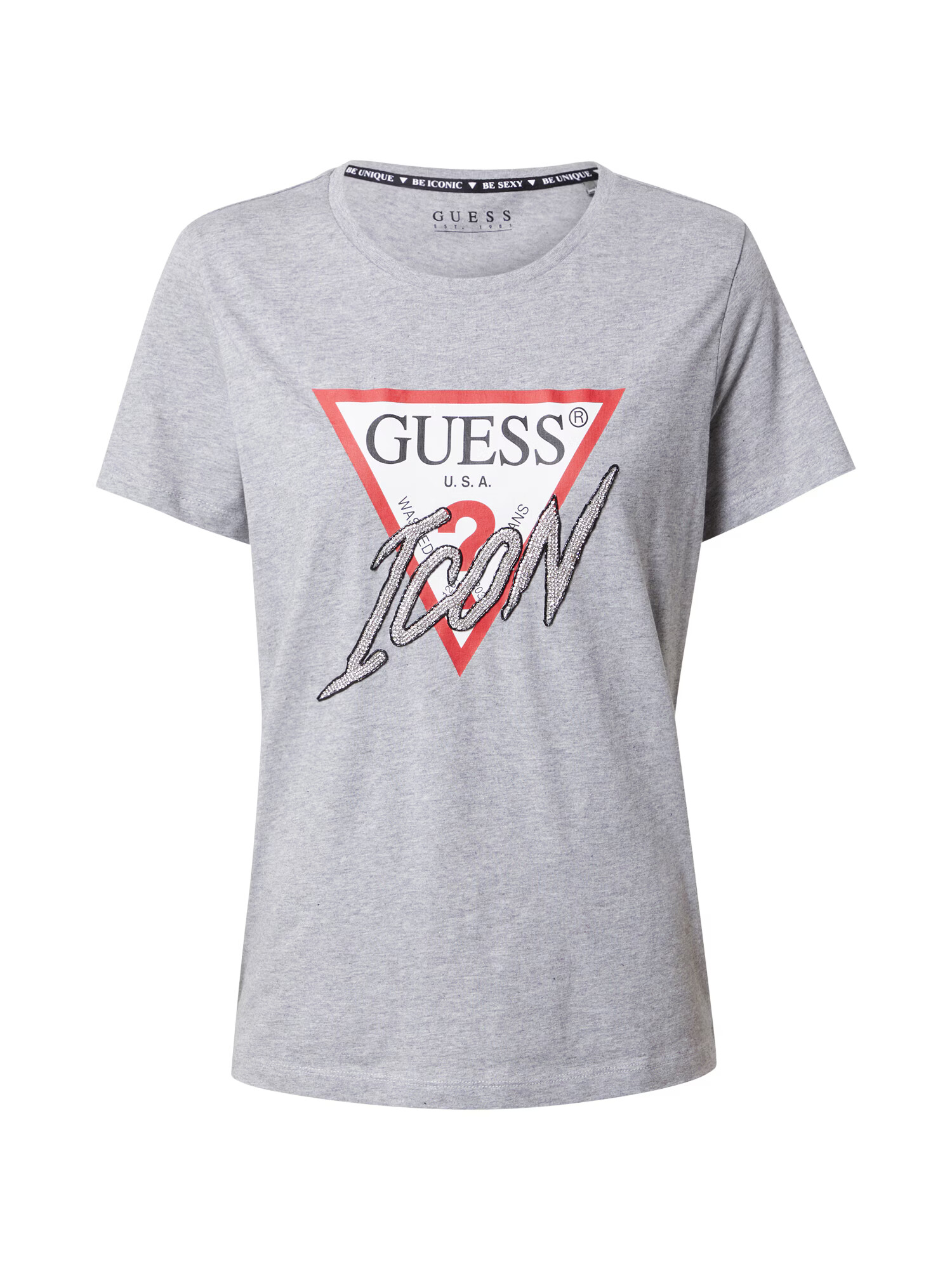 GUESS Tricou gri deschis / roșu / alb - Pled.ro