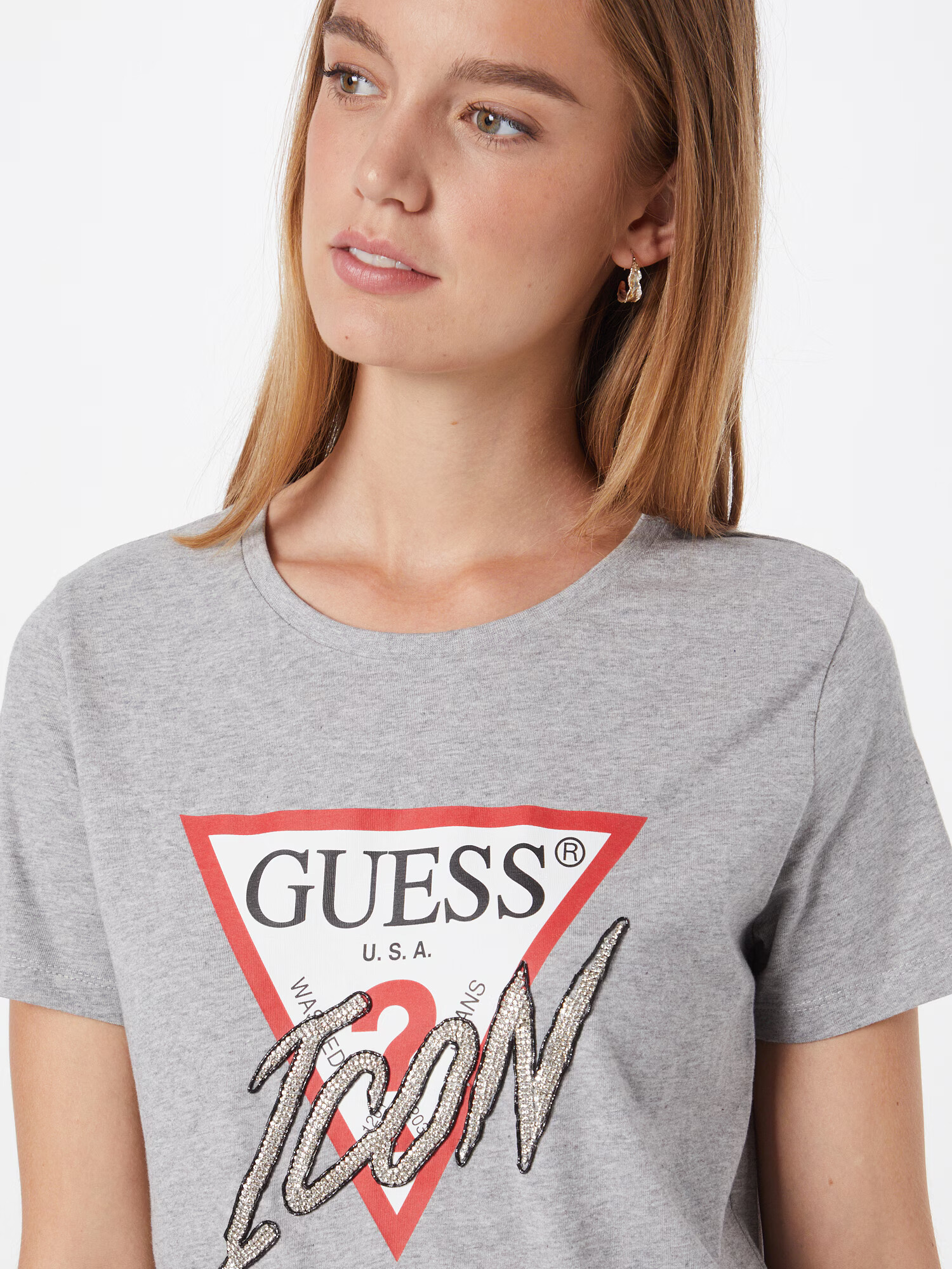 GUESS Tricou gri deschis / roșu / alb - Pled.ro