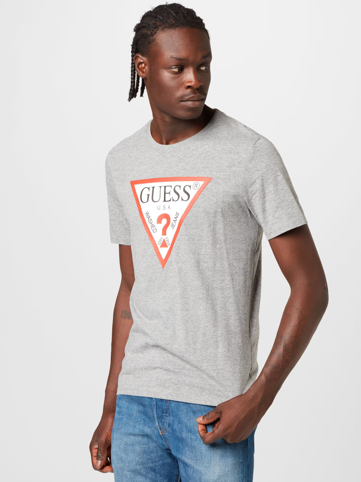 GUESS Tricou gri / roșu deschis / negru / alb - Pled.ro