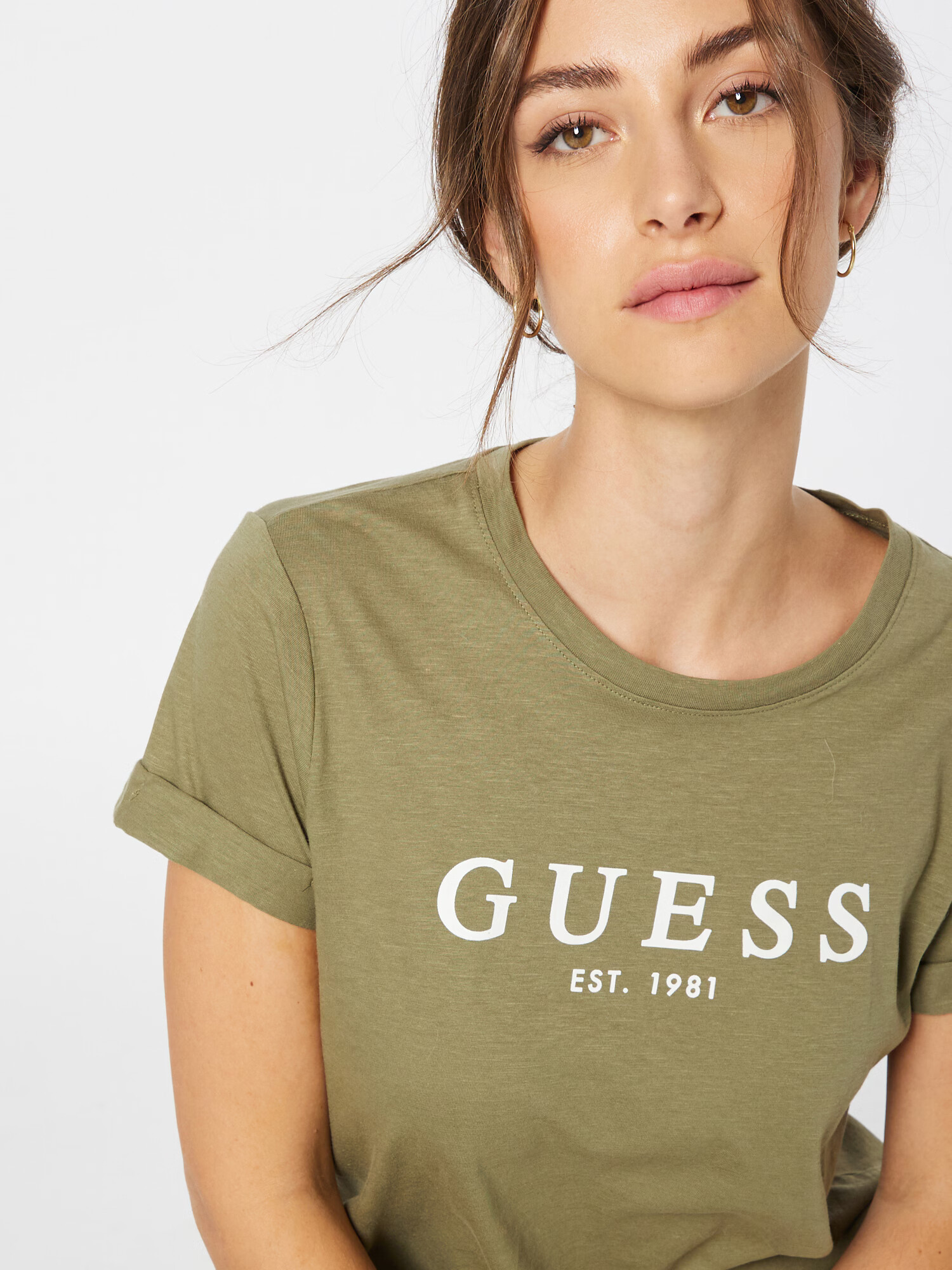 GUESS Tricou kaki / alb - Pled.ro