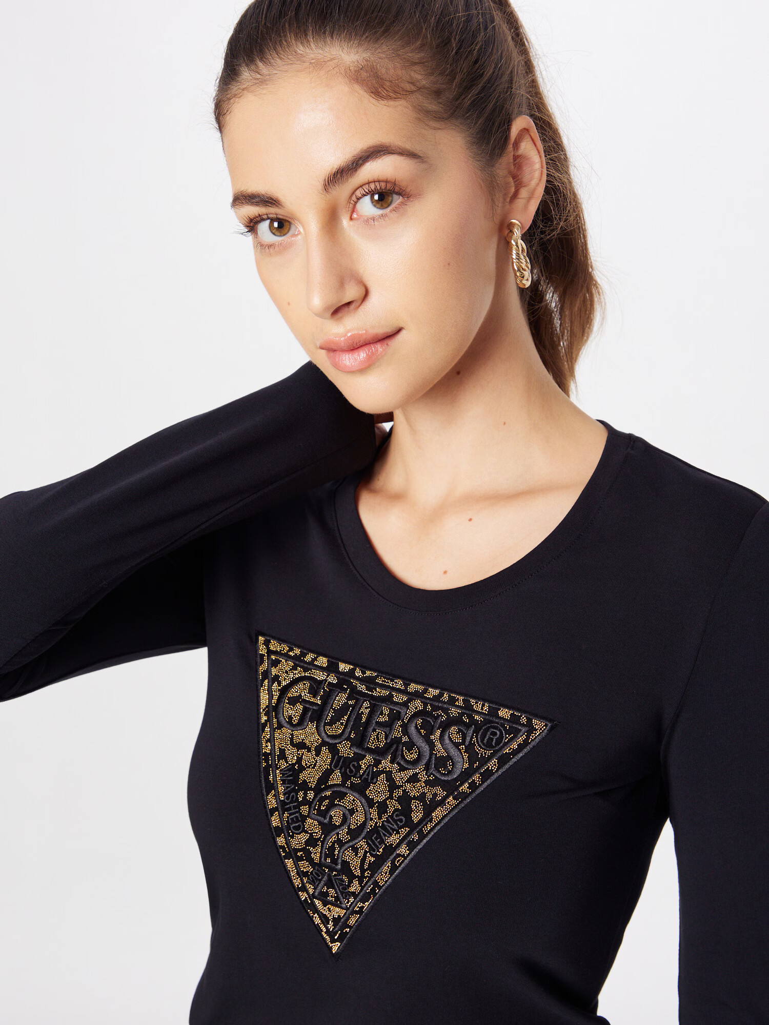 GUESS Tricou 'Lidia' maro deschis / negru - Pled.ro