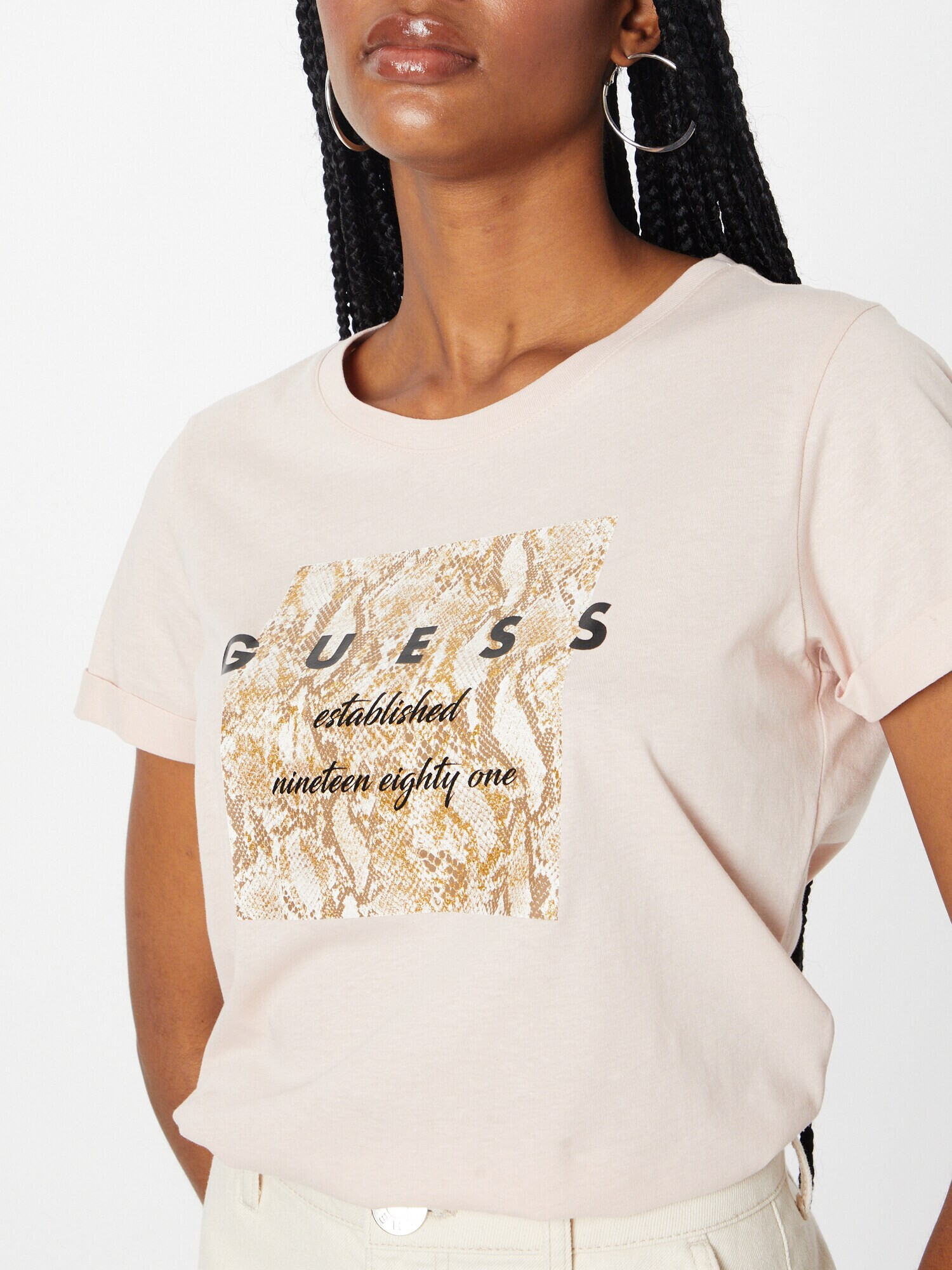 GUESS Tricou maro / roz pastel / negru - Pled.ro