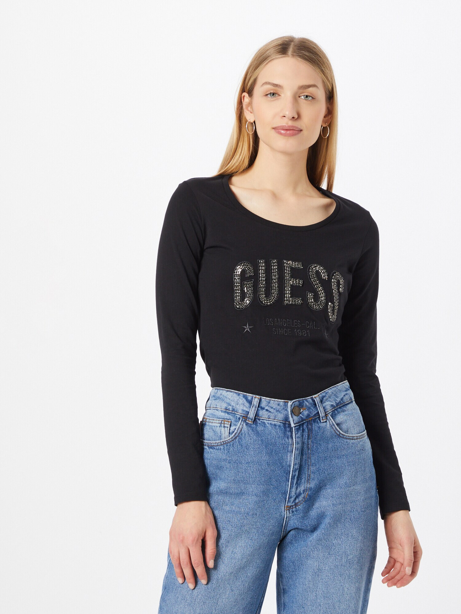 GUESS Tricou 'MIRELA' negru / argintiu - Pled.ro