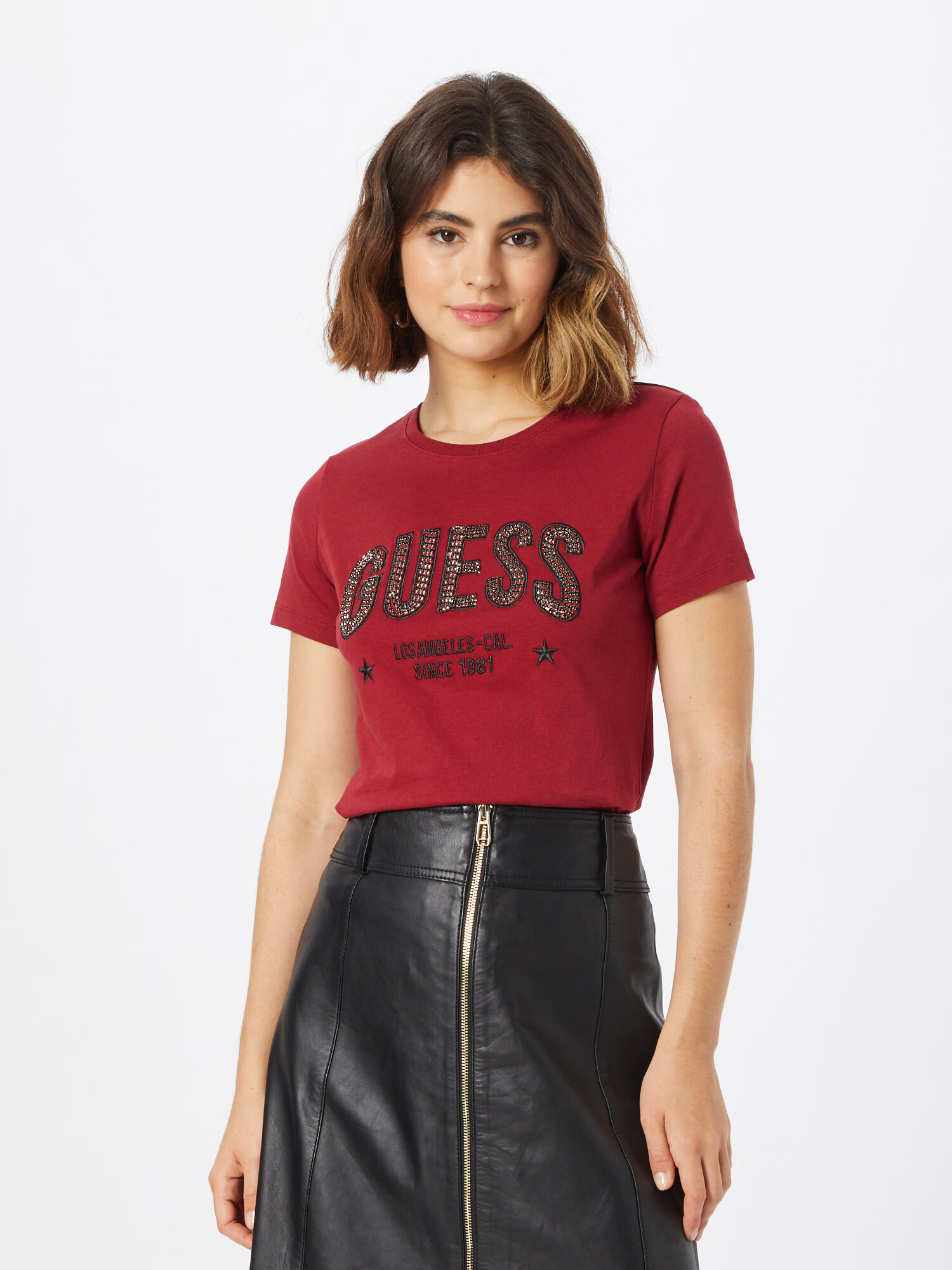 GUESS Tricou 'MIRELA' rubiniu / negru - Pled.ro