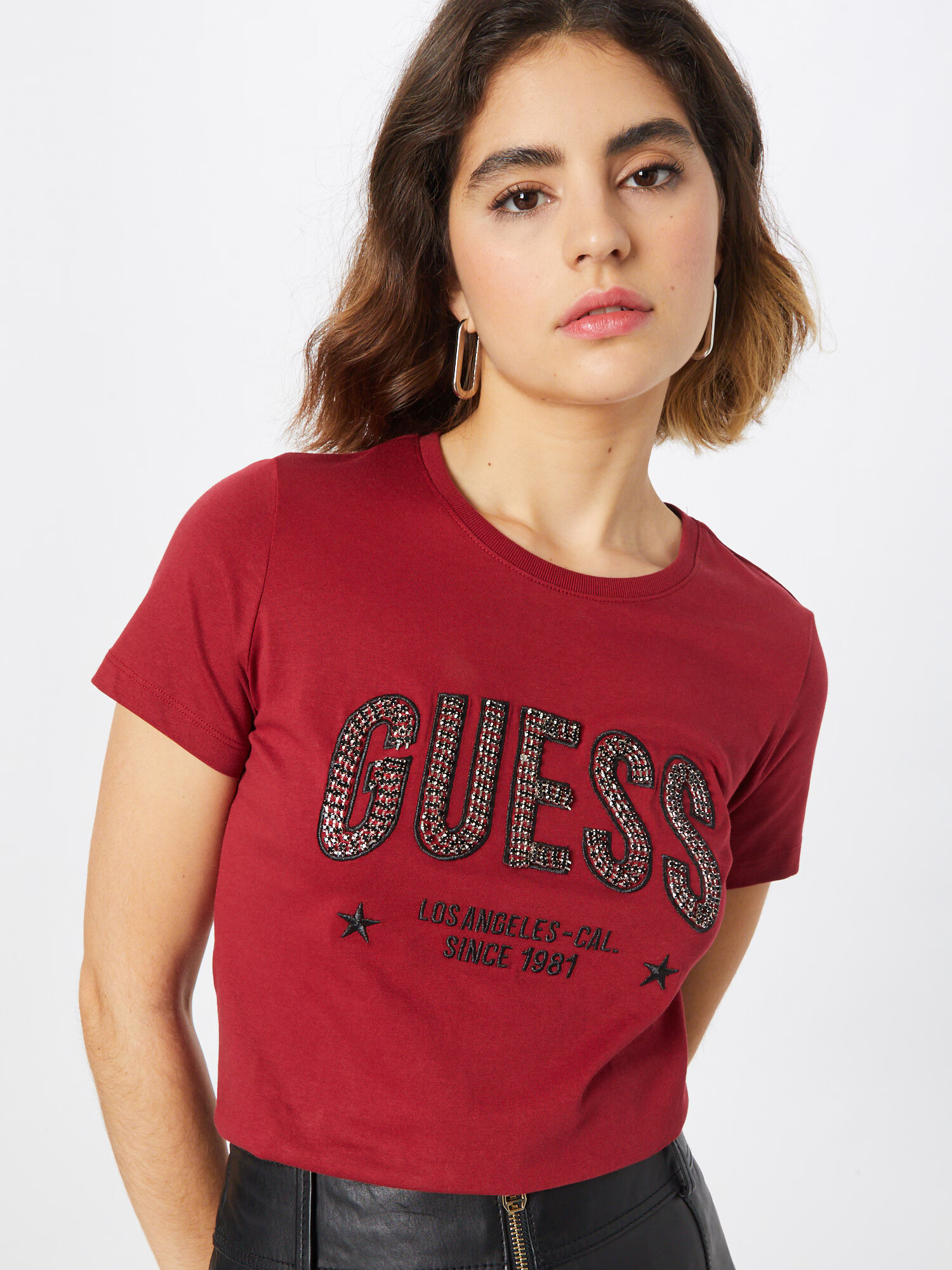 GUESS Tricou 'MIRELA' rubiniu / negru - Pled.ro