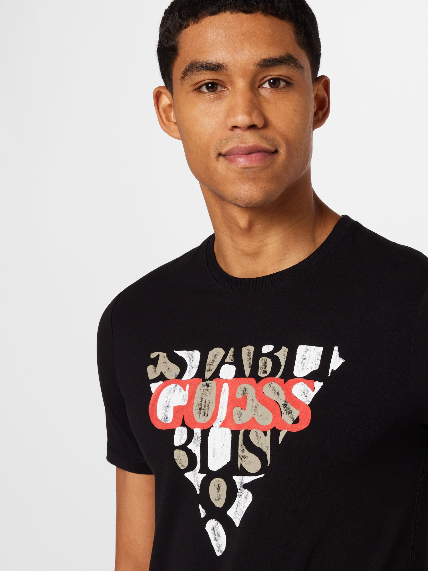 GUESS Tricou negru / alb - Pled.ro