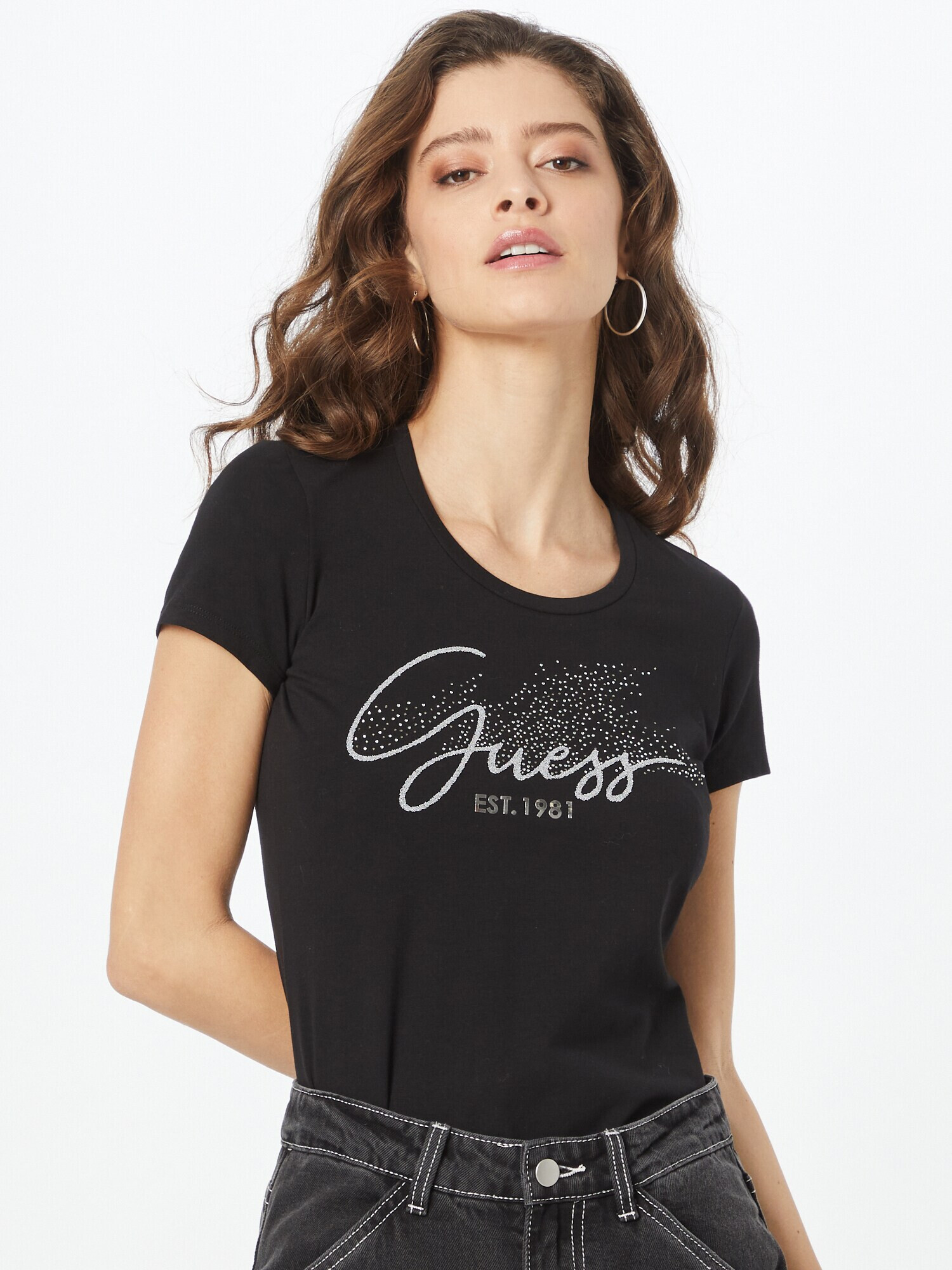 GUESS Tricou negru / alb - Pled.ro