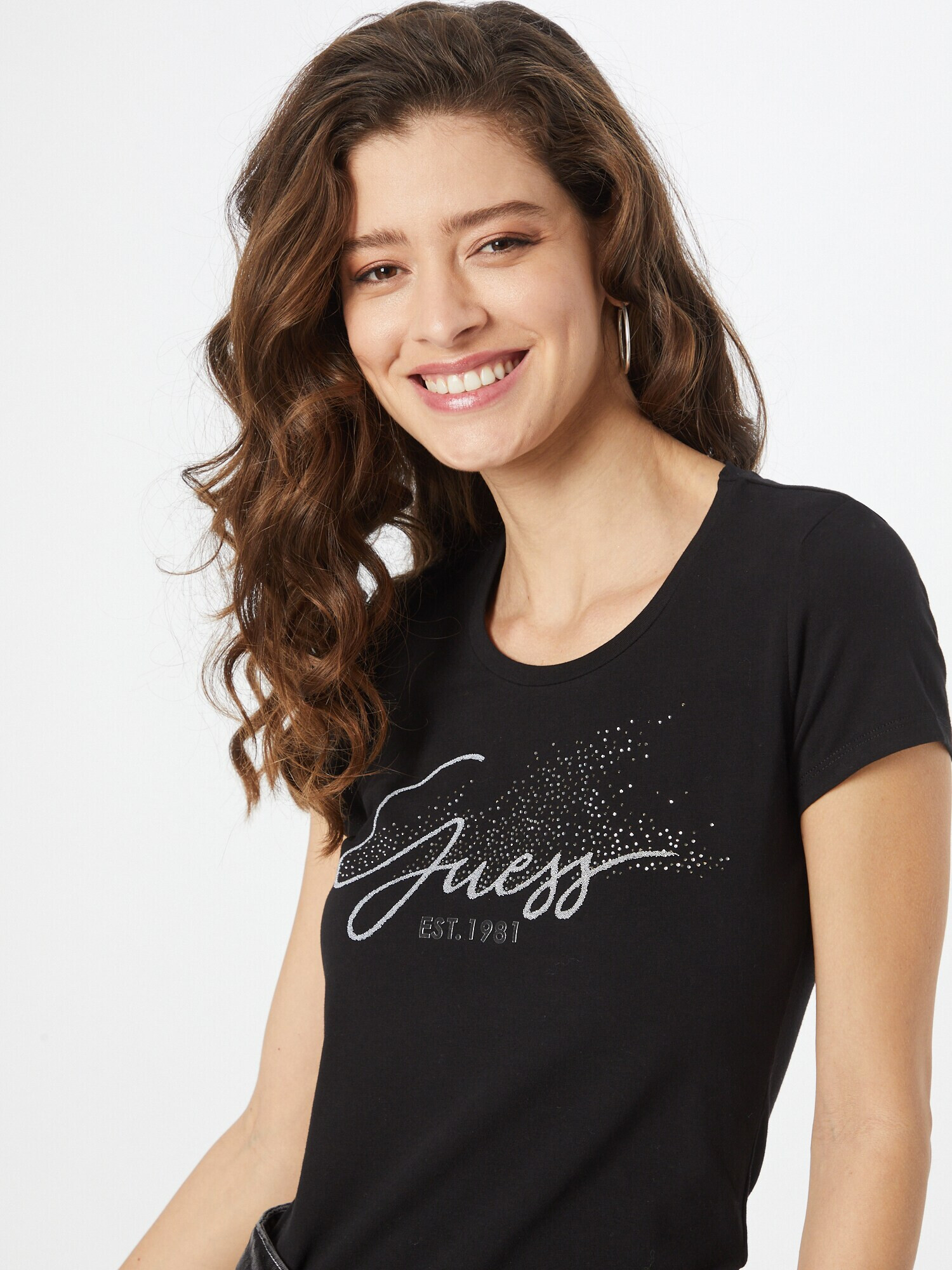 GUESS Tricou negru / alb - Pled.ro