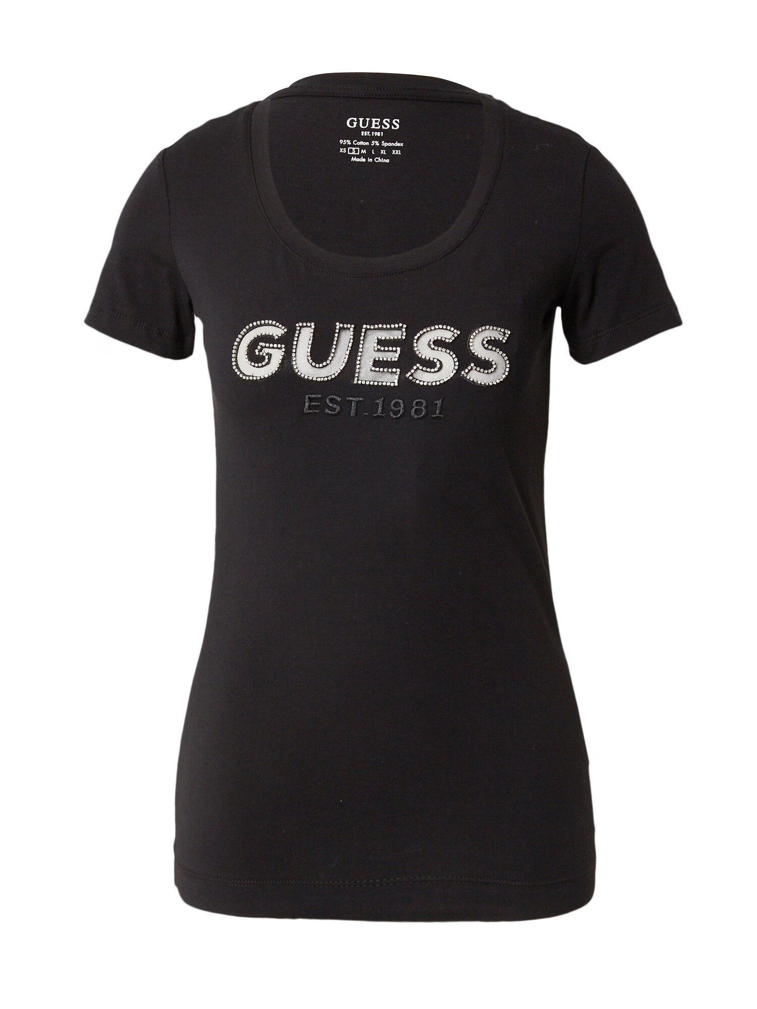 GUESS Tricou negru / alb - Pled.ro