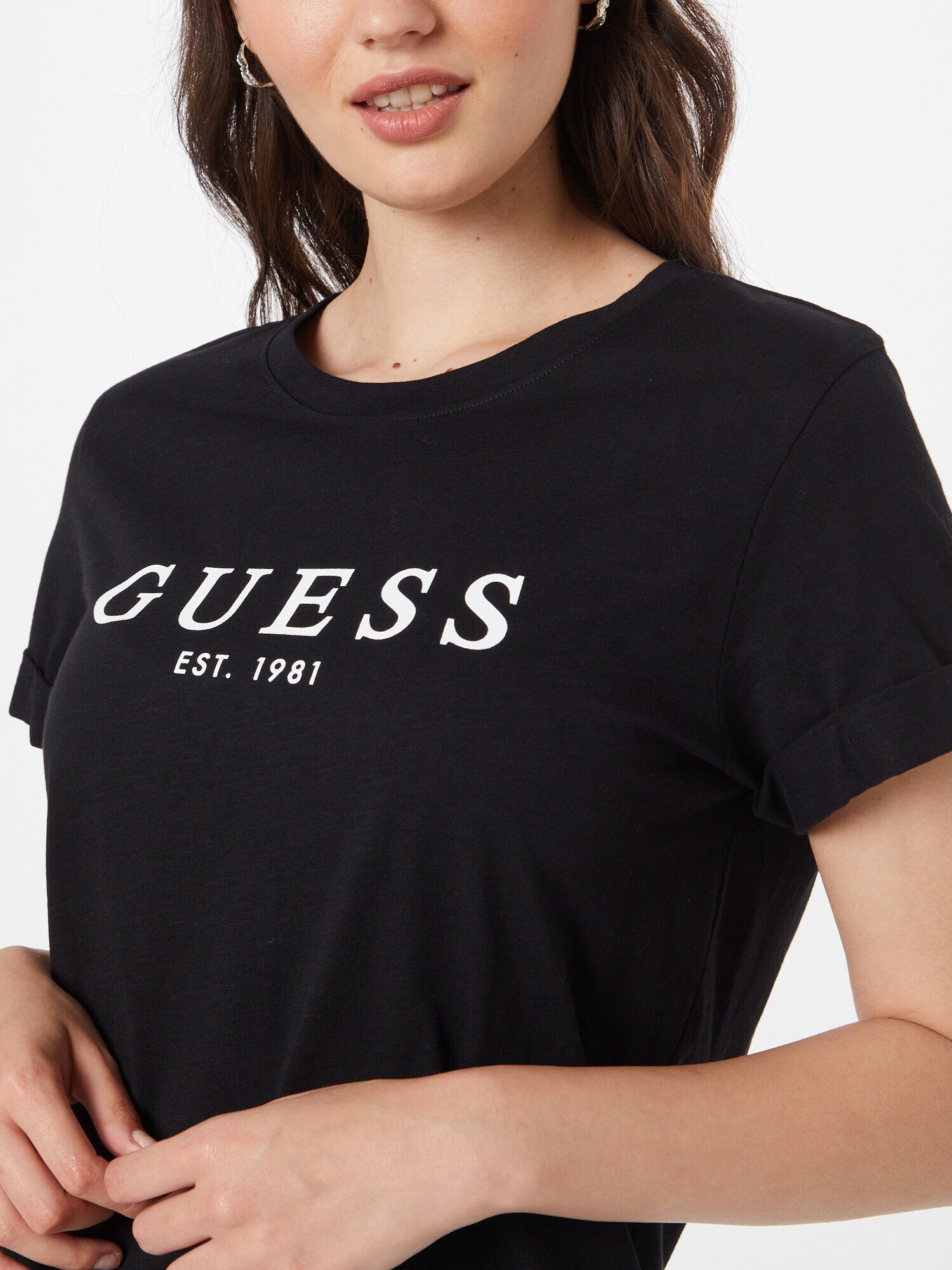 GUESS Tricou negru / alb - Pled.ro