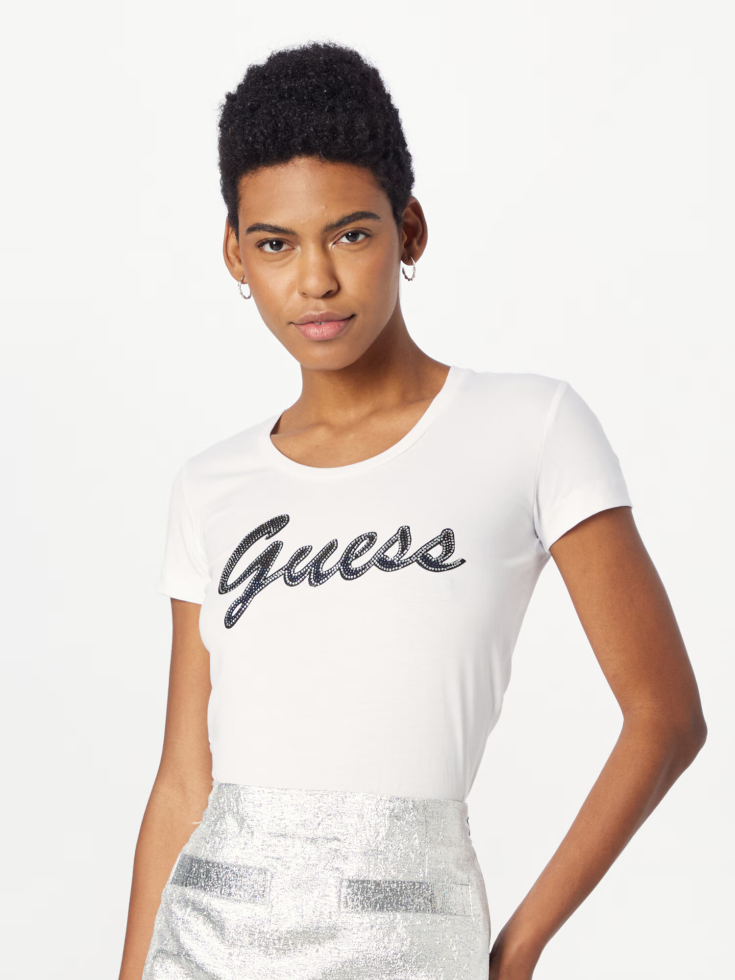 GUESS Tricou negru / alb - Pled.ro