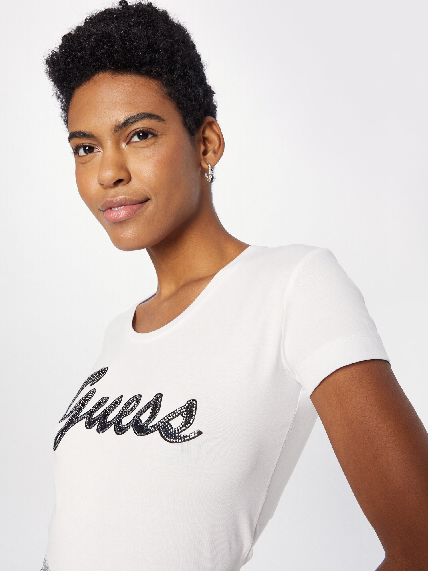 GUESS Tricou negru / alb - Pled.ro