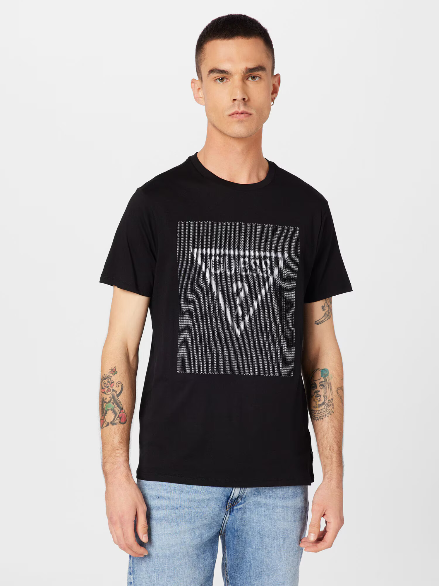 GUESS Tricou negru / alb - Pled.ro