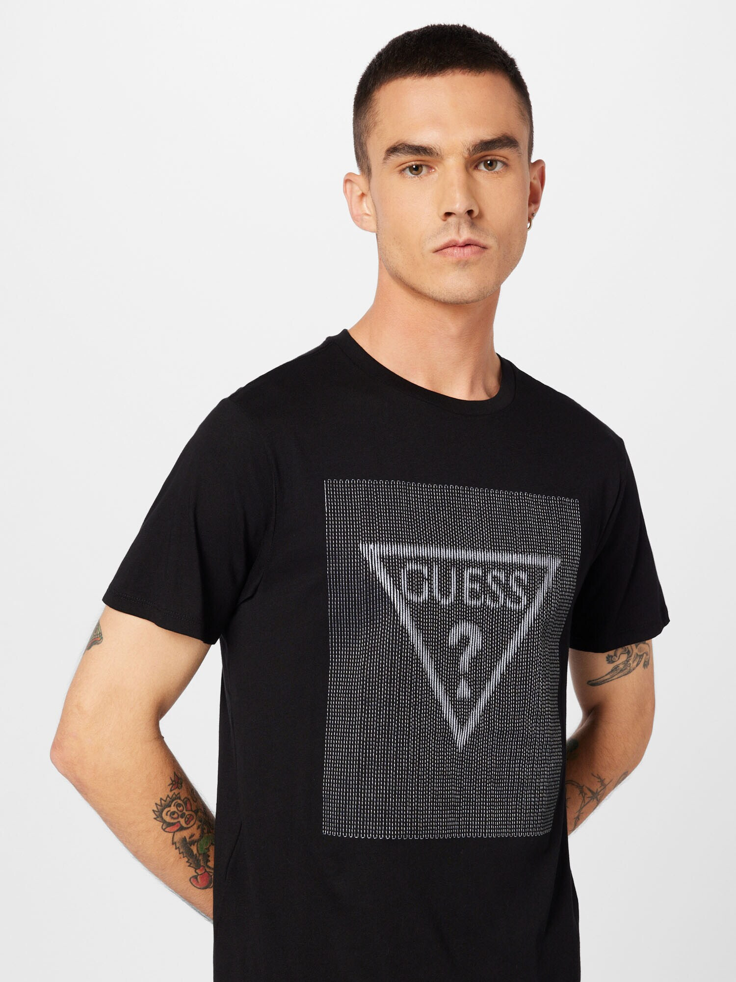 GUESS Tricou negru / alb - Pled.ro