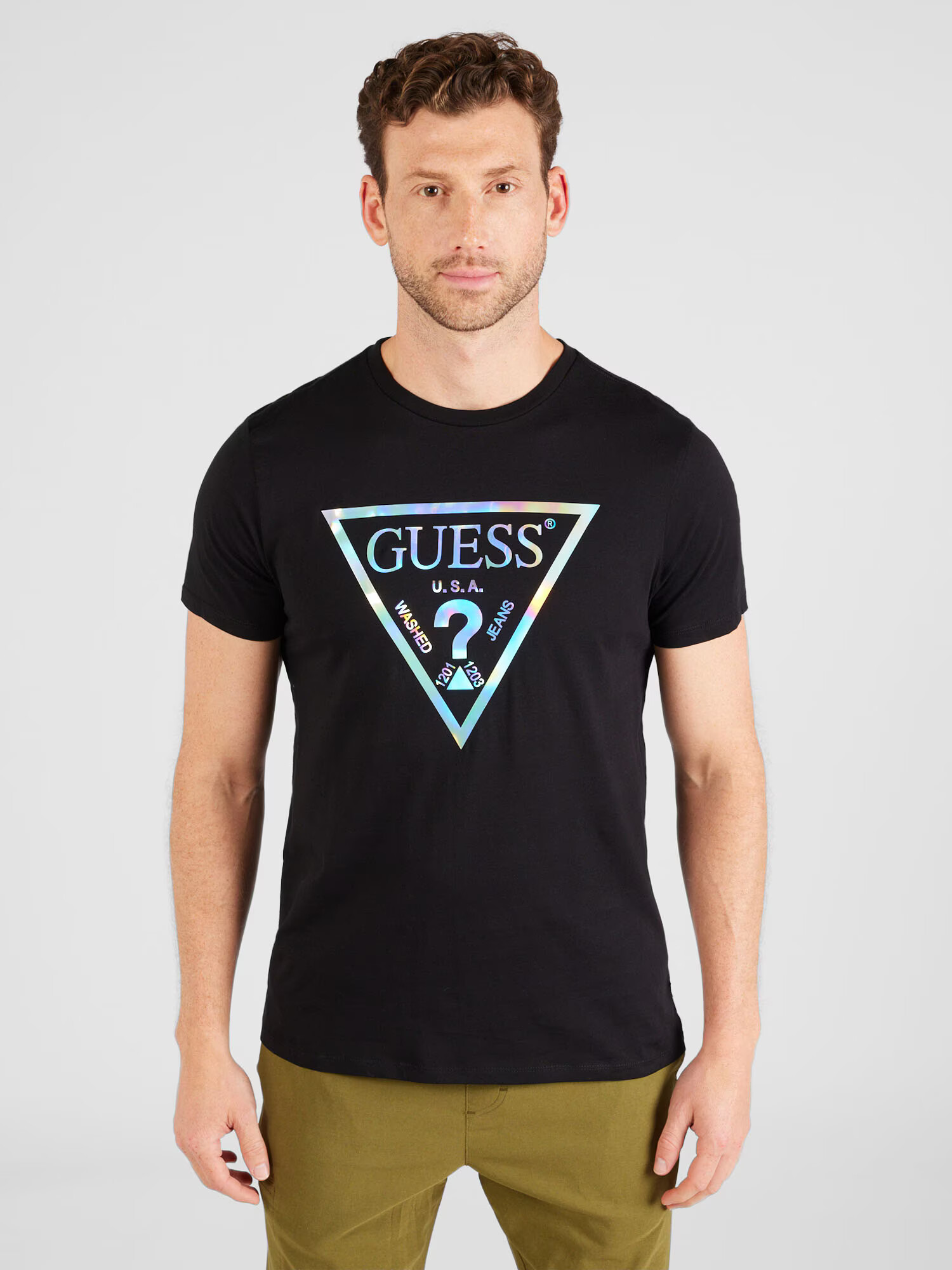 GUESS Tricou negru / alb - Pled.ro