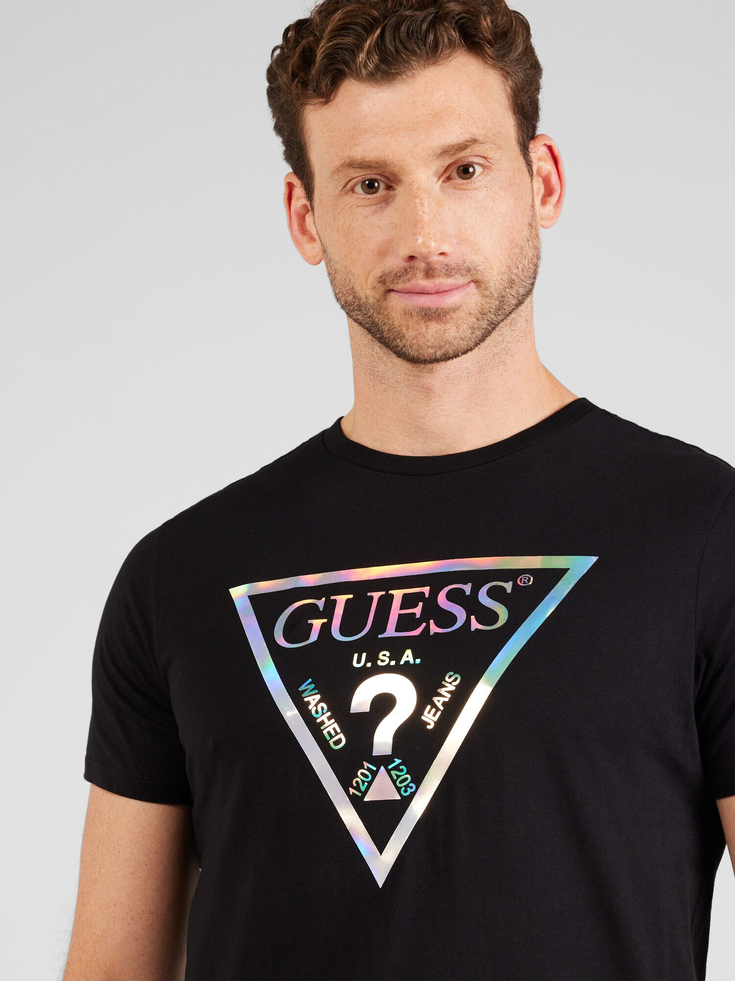 GUESS Tricou negru / alb - Pled.ro