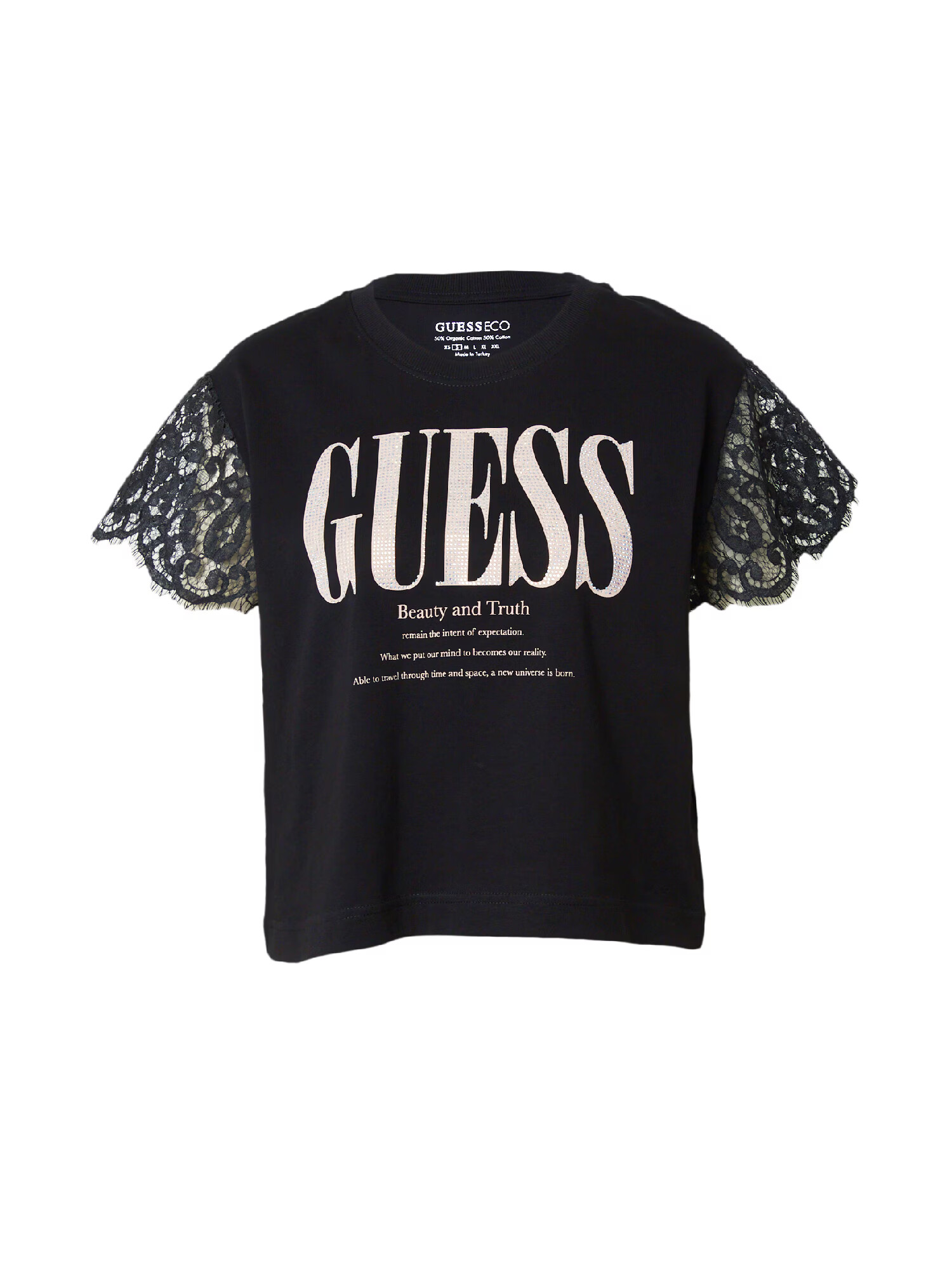 GUESS Tricou negru / alb - Pled.ro