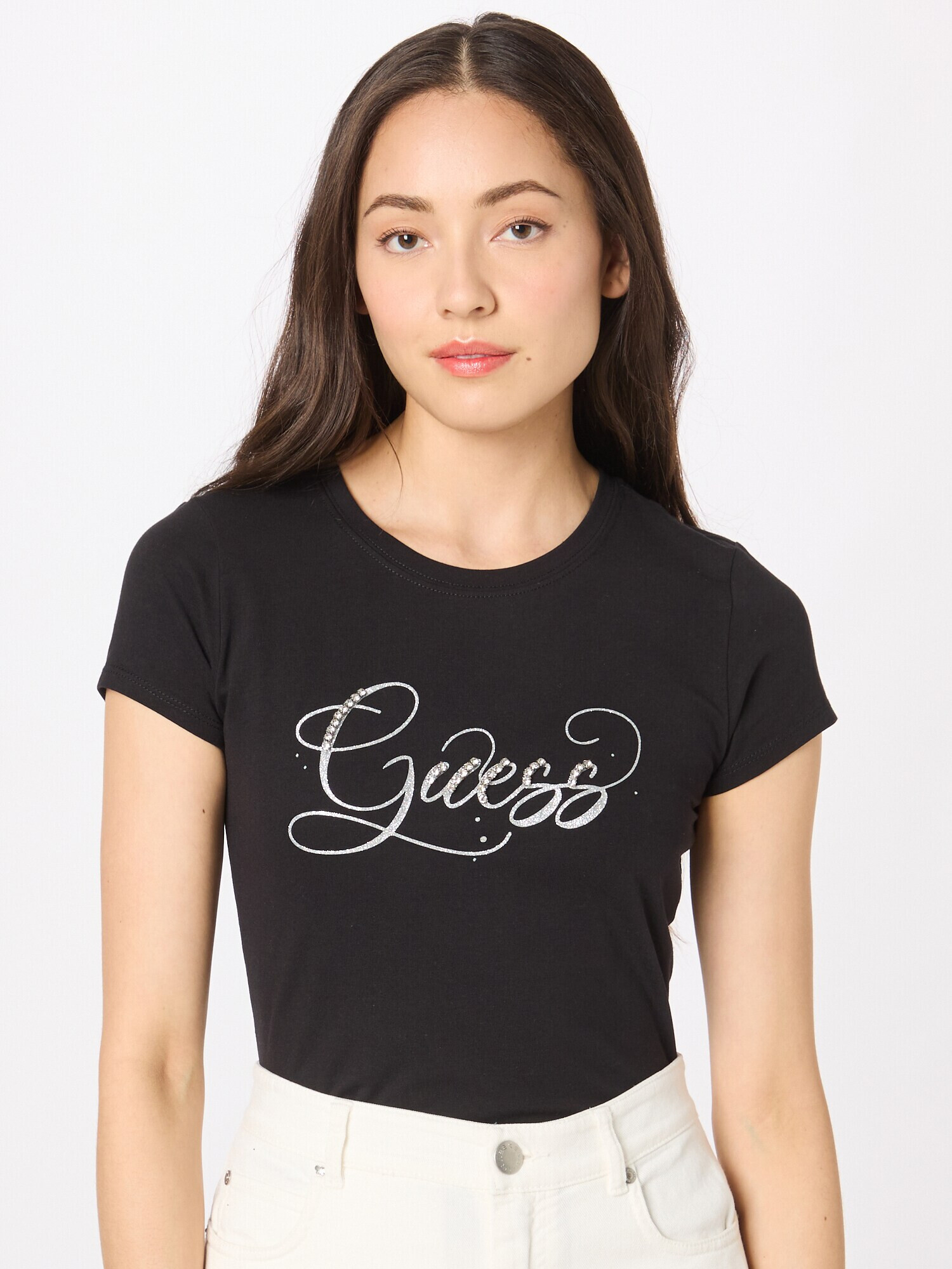 GUESS Tricou negru / argintiu - Pled.ro