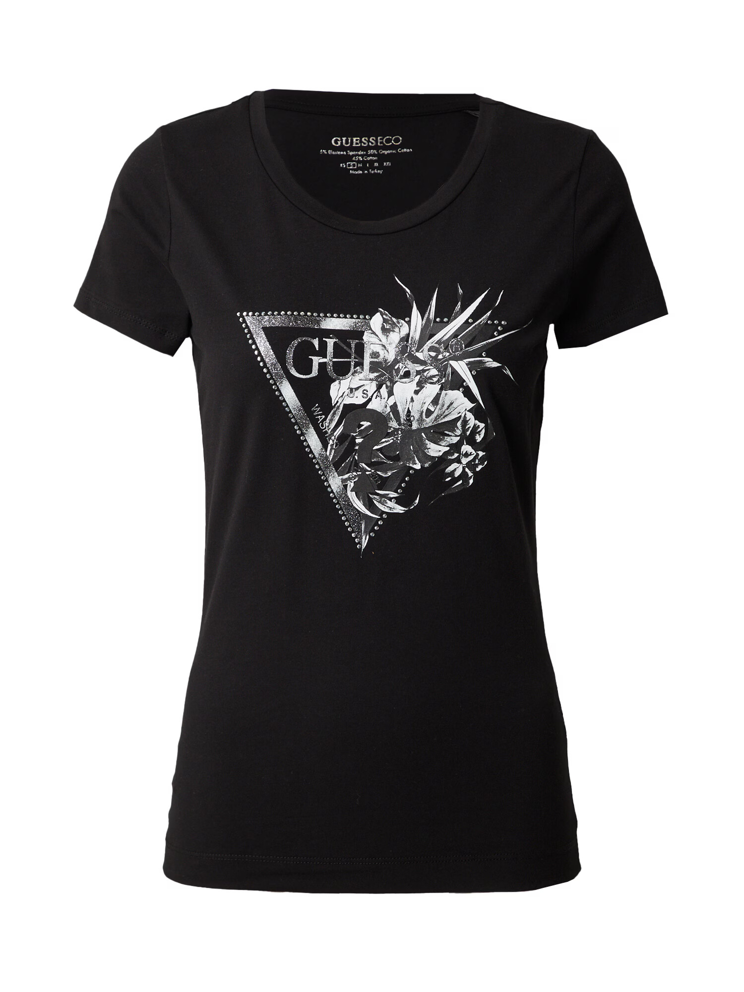 GUESS Tricou negru / argintiu / alb - Pled.ro