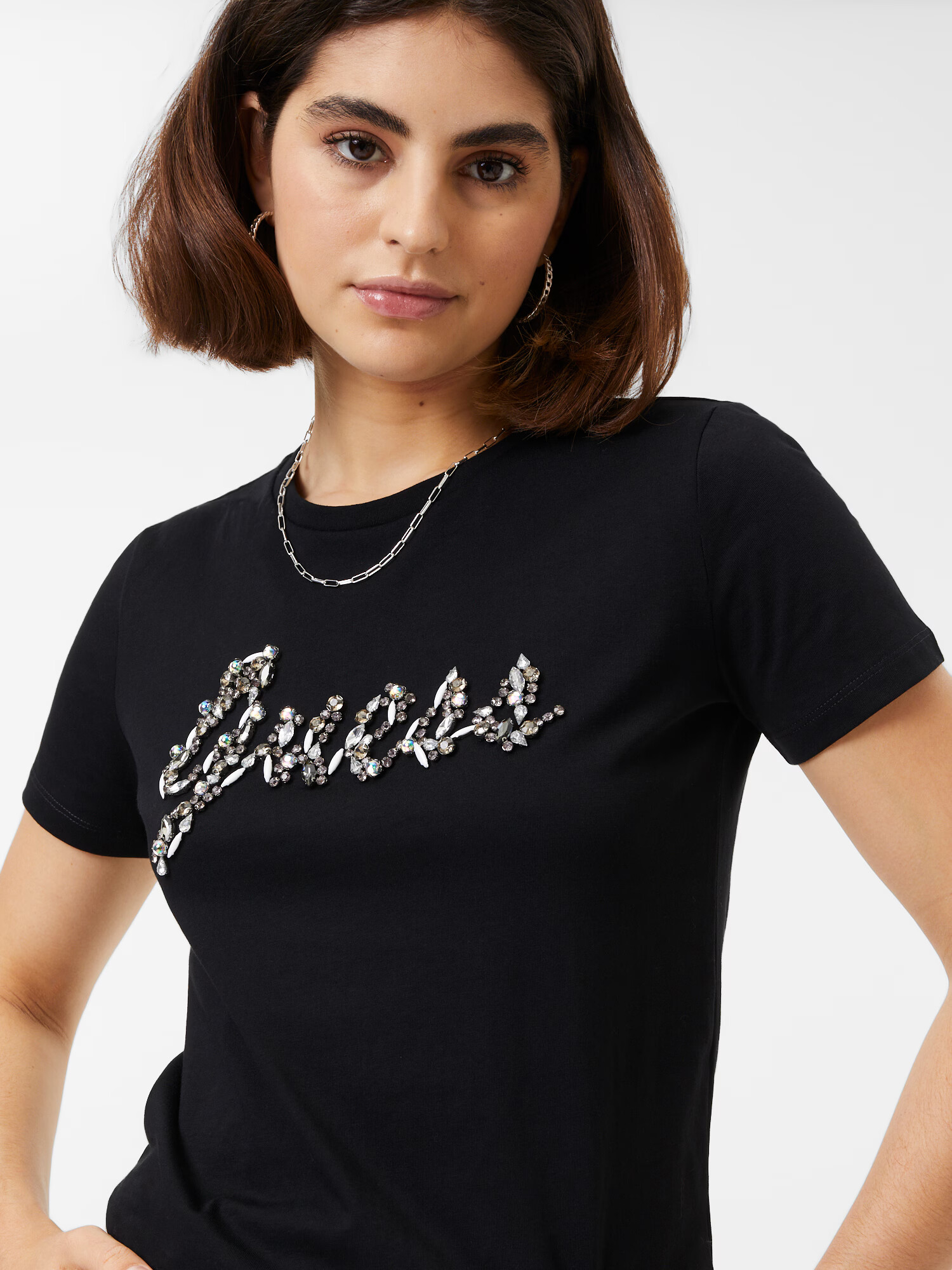 GUESS Tricou negru / argintiu / transparent - Pled.ro