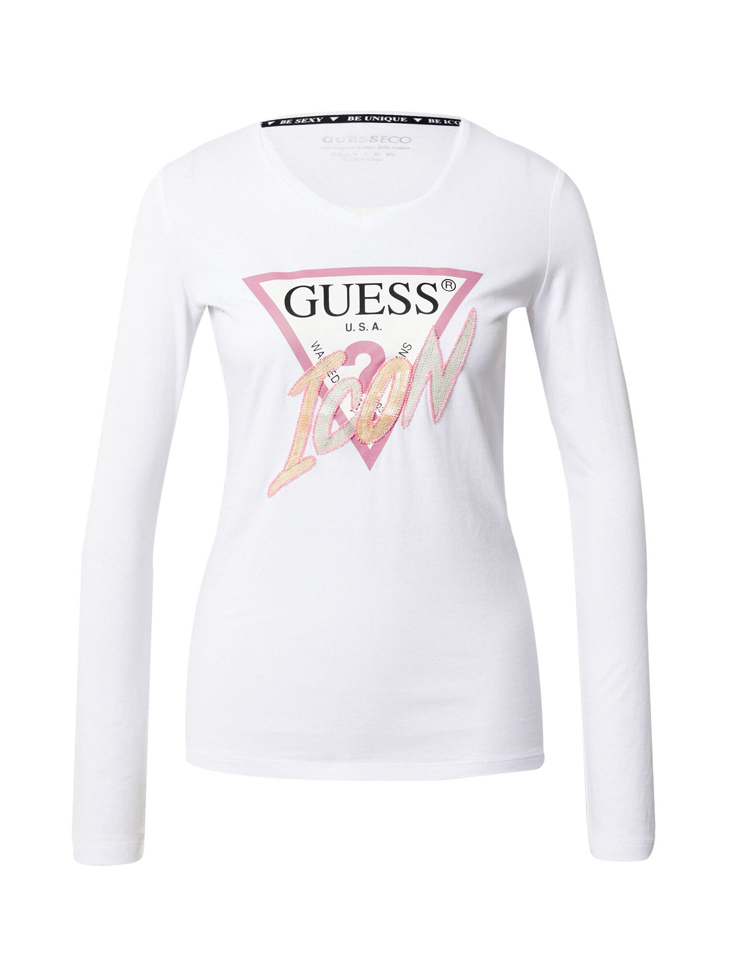 GUESS Tricou portocaliu caisă / roz eozină / negru / alb - Pled.ro