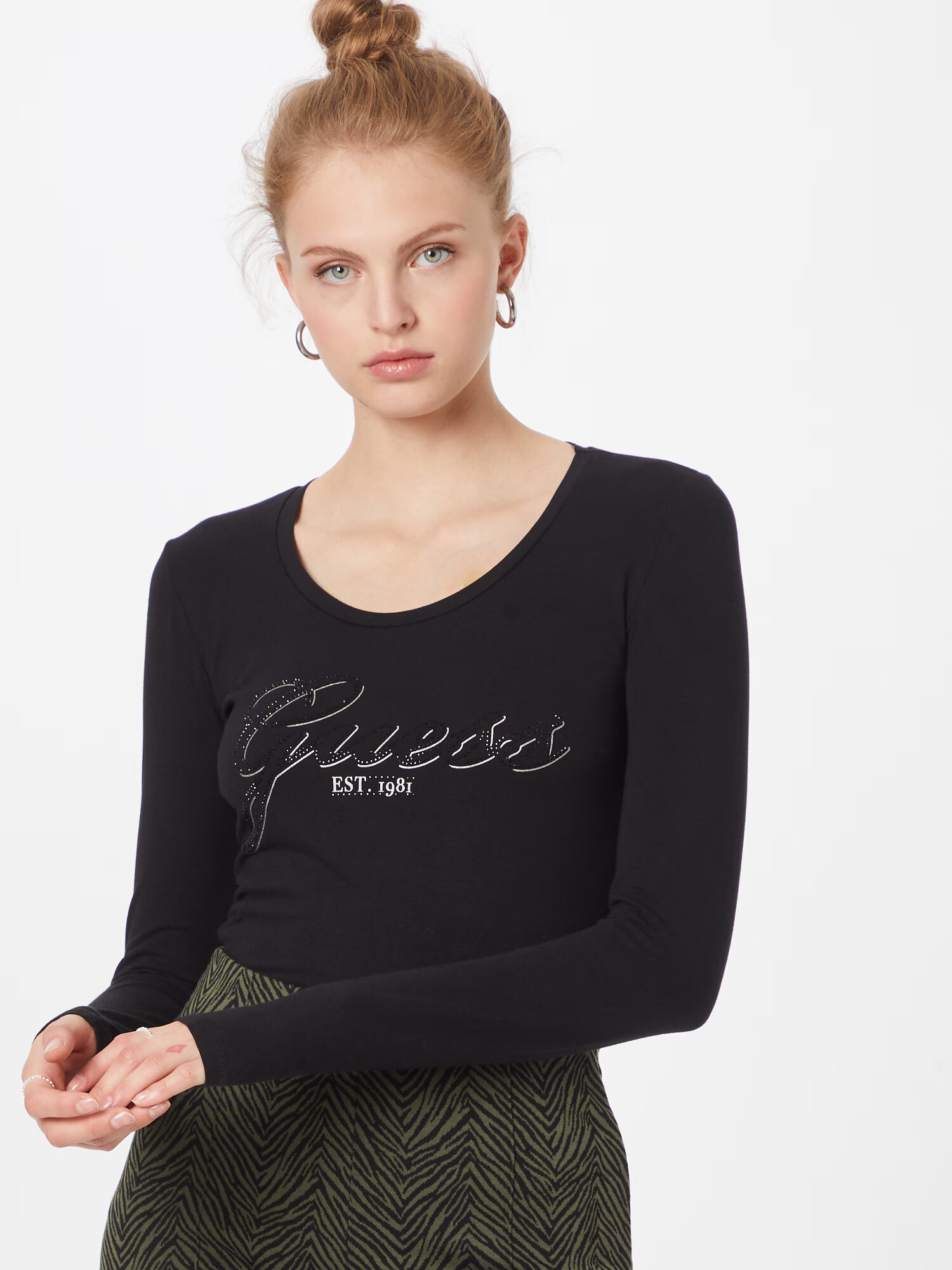 GUESS Tricou 'RAISA' negru / alb - Pled.ro