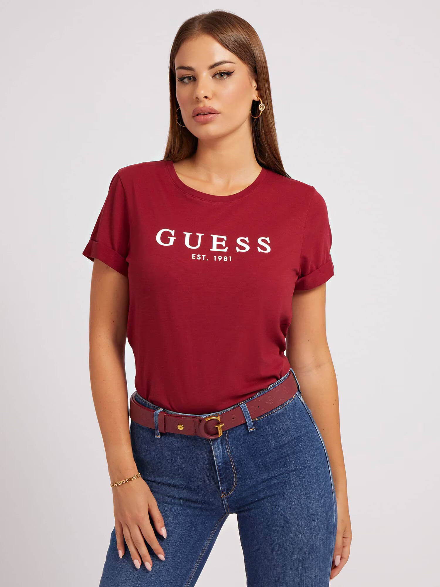 GUESS Tricou roșu / alb - Pled.ro