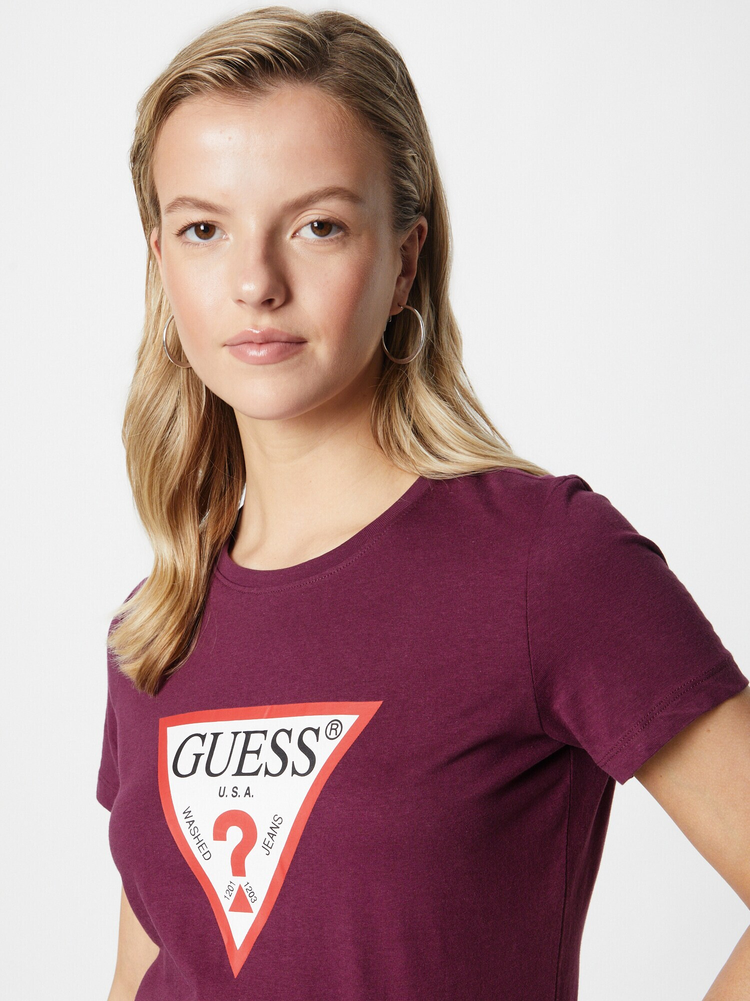 GUESS Tricou roșu bordeaux / roși aprins / negru / alb - Pled.ro