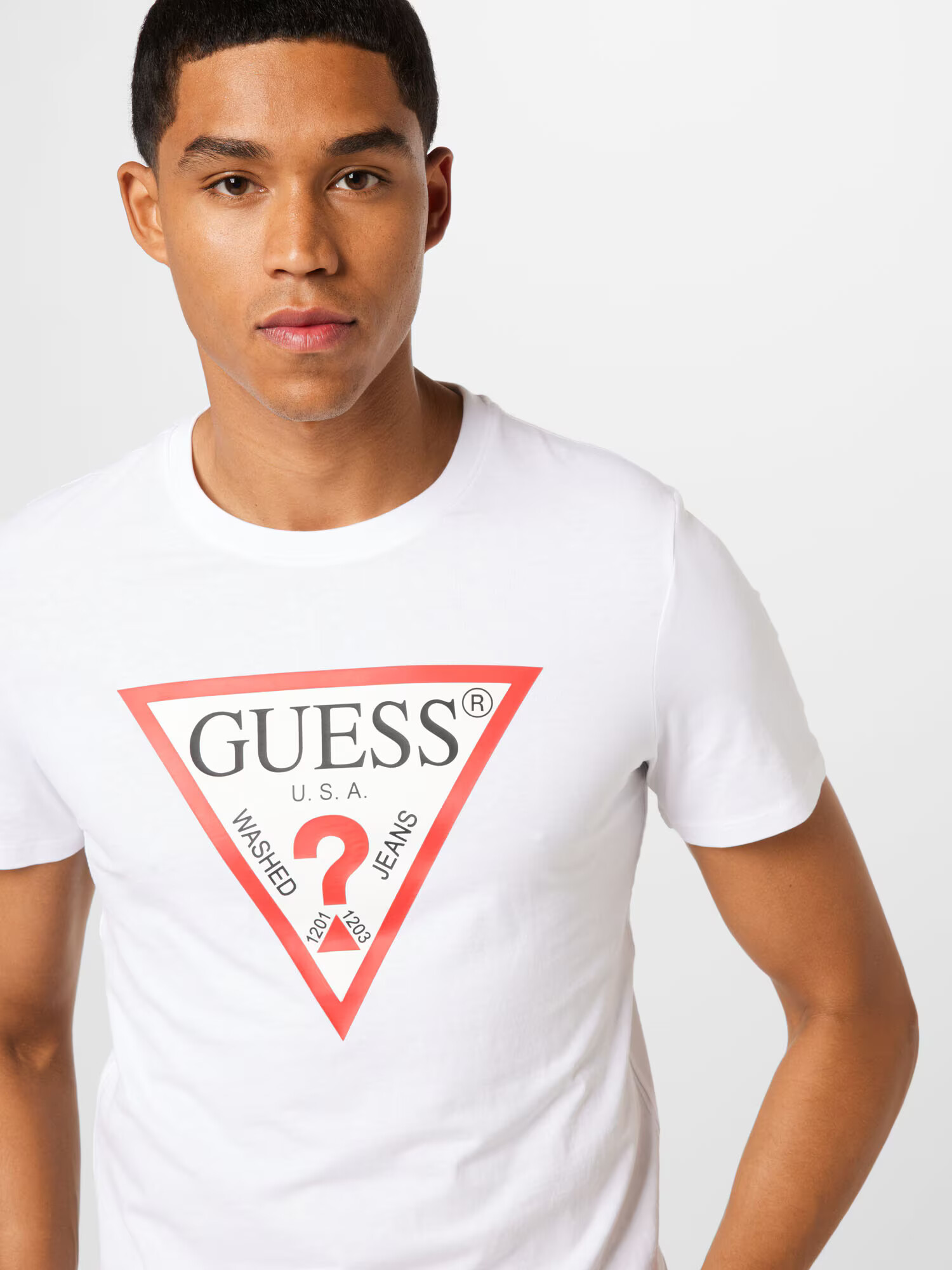 GUESS Tricou roșu / negru / alb - Pled.ro