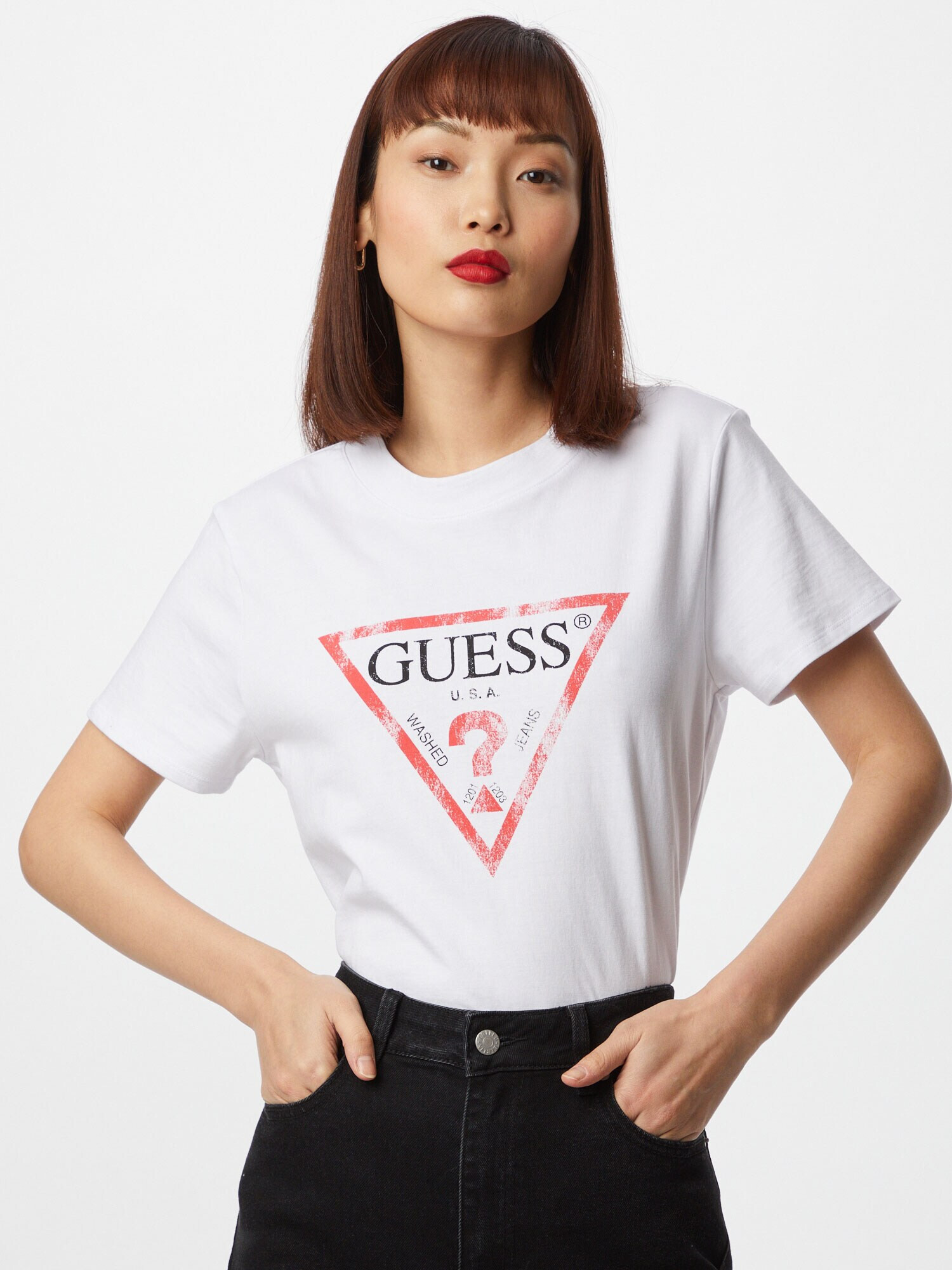 GUESS Tricou roșu / negru / alb - Pled.ro