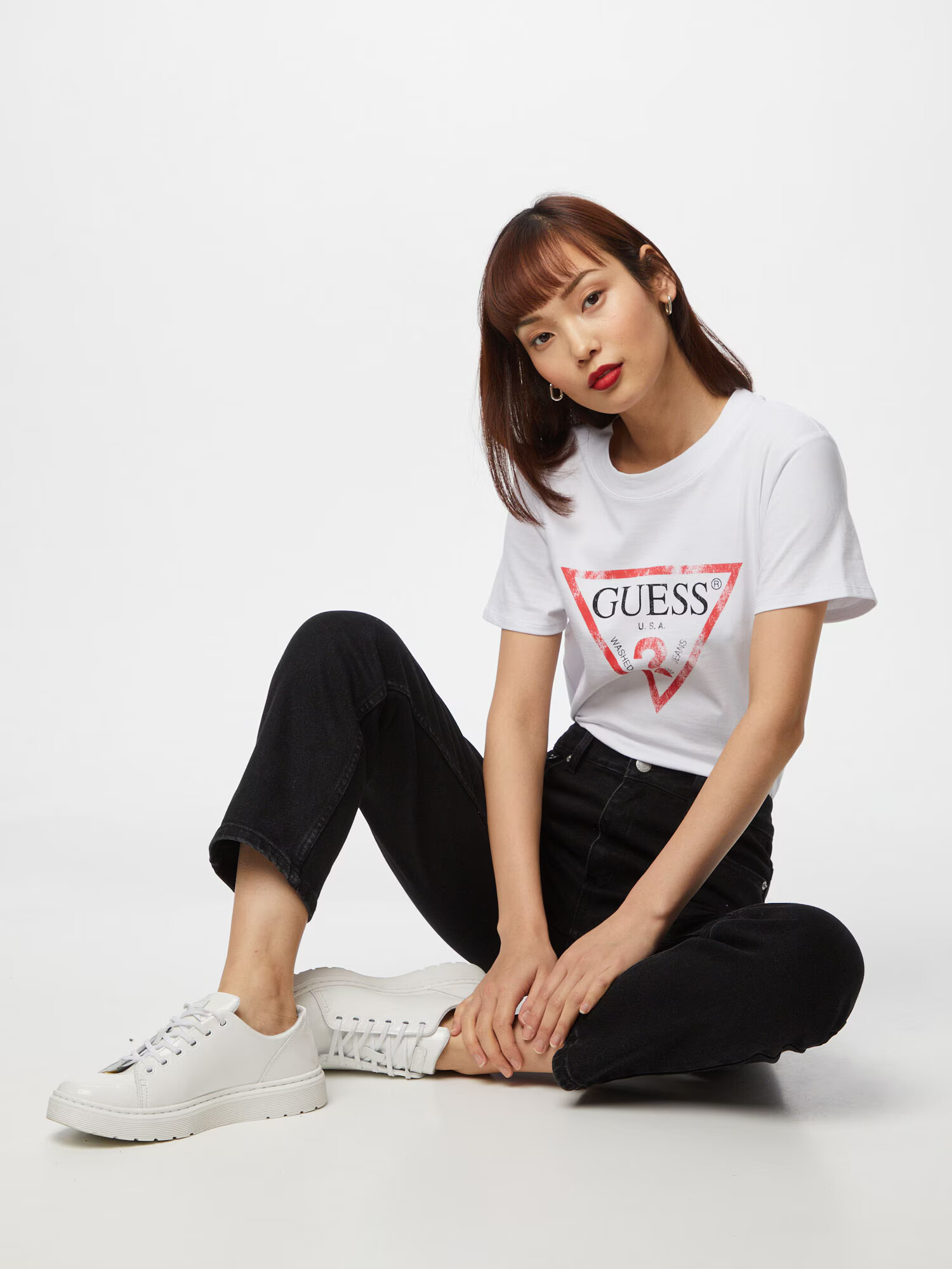 GUESS Tricou roșu / negru / alb - Pled.ro