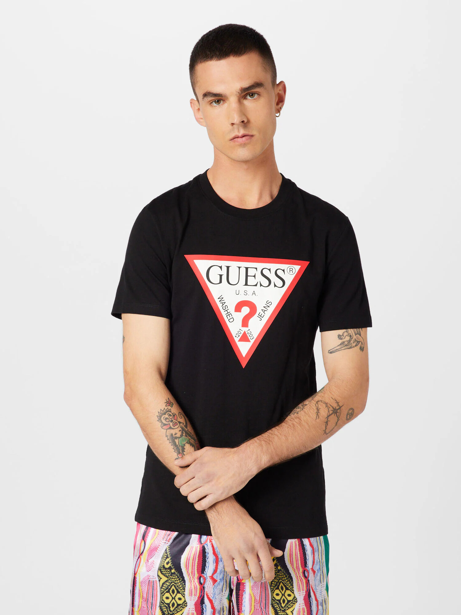 GUESS Tricou roșu / negru / alb - Pled.ro