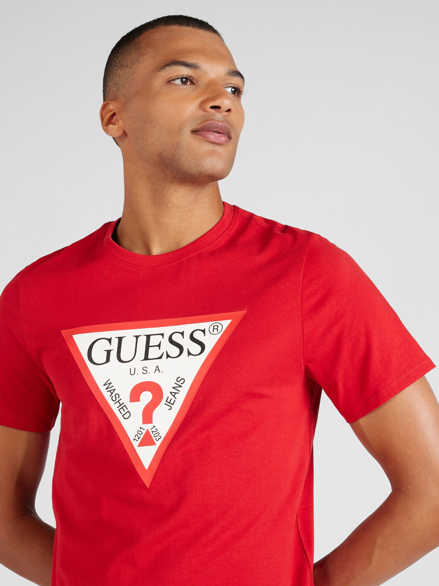 GUESS Tricou roșu / negru / alb - Pled.ro