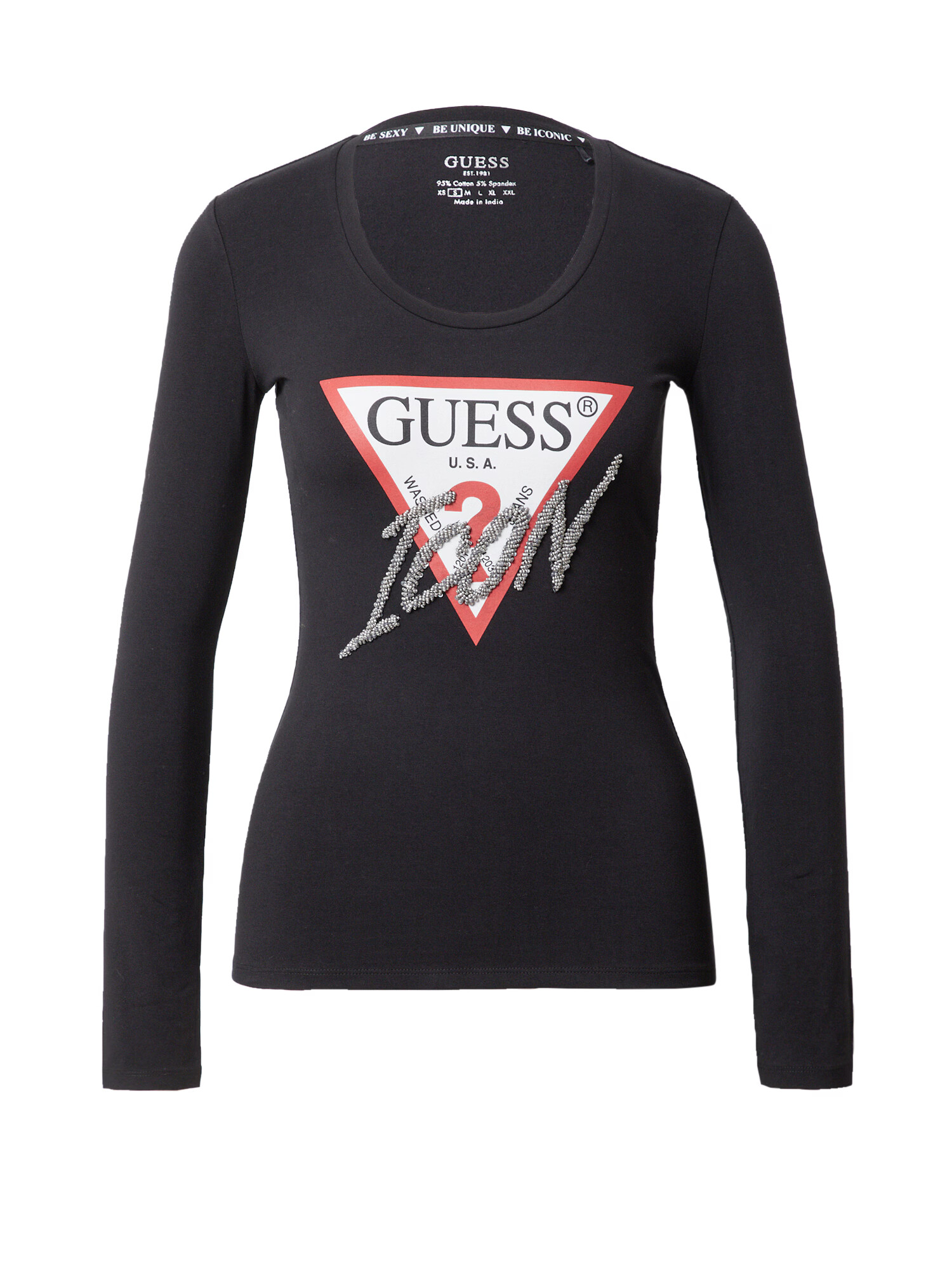 GUESS Tricou roșu pepene / negru / argintiu / alb - Pled.ro