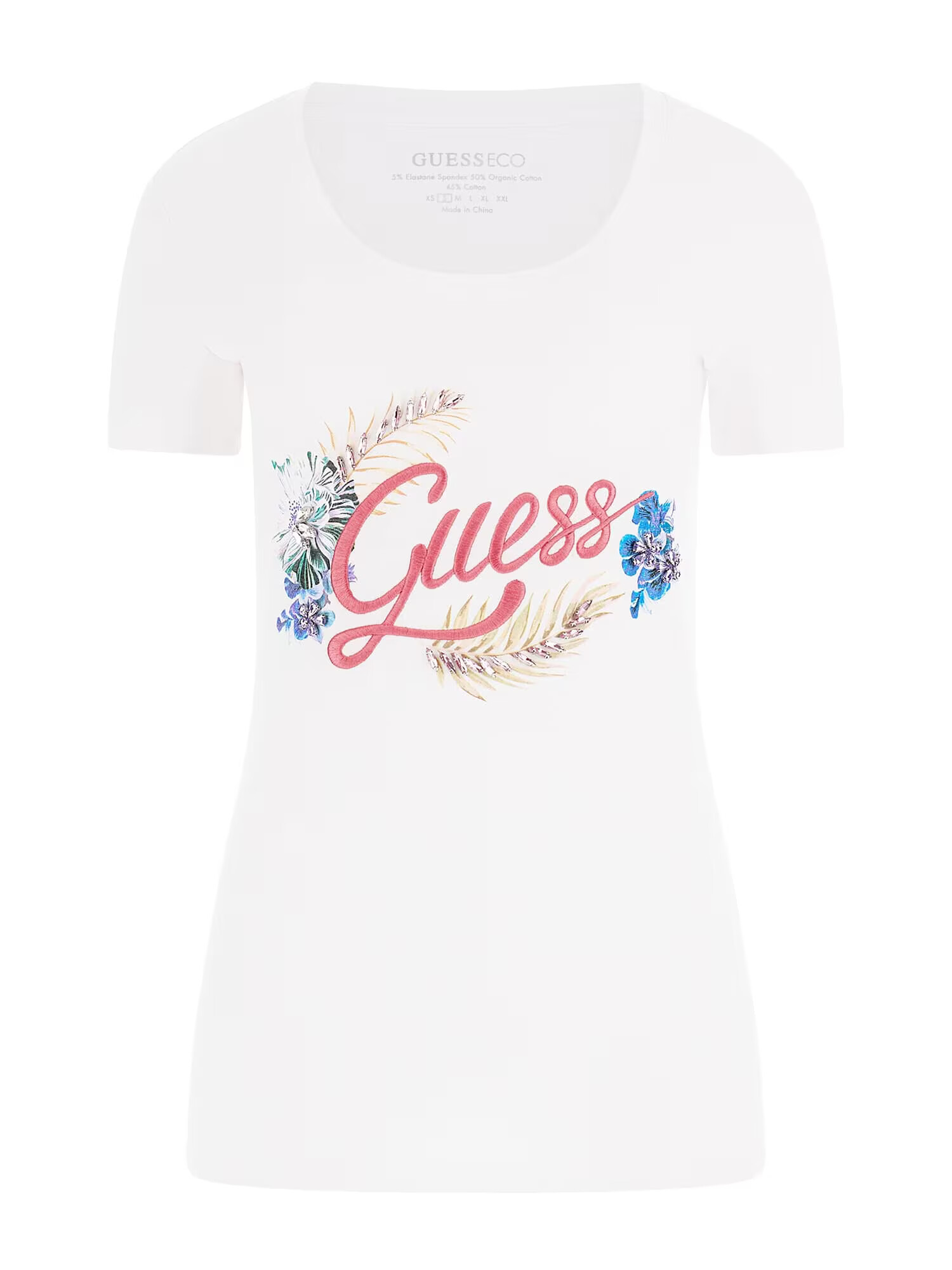 GUESS Tricou roz / alb - Pled.ro