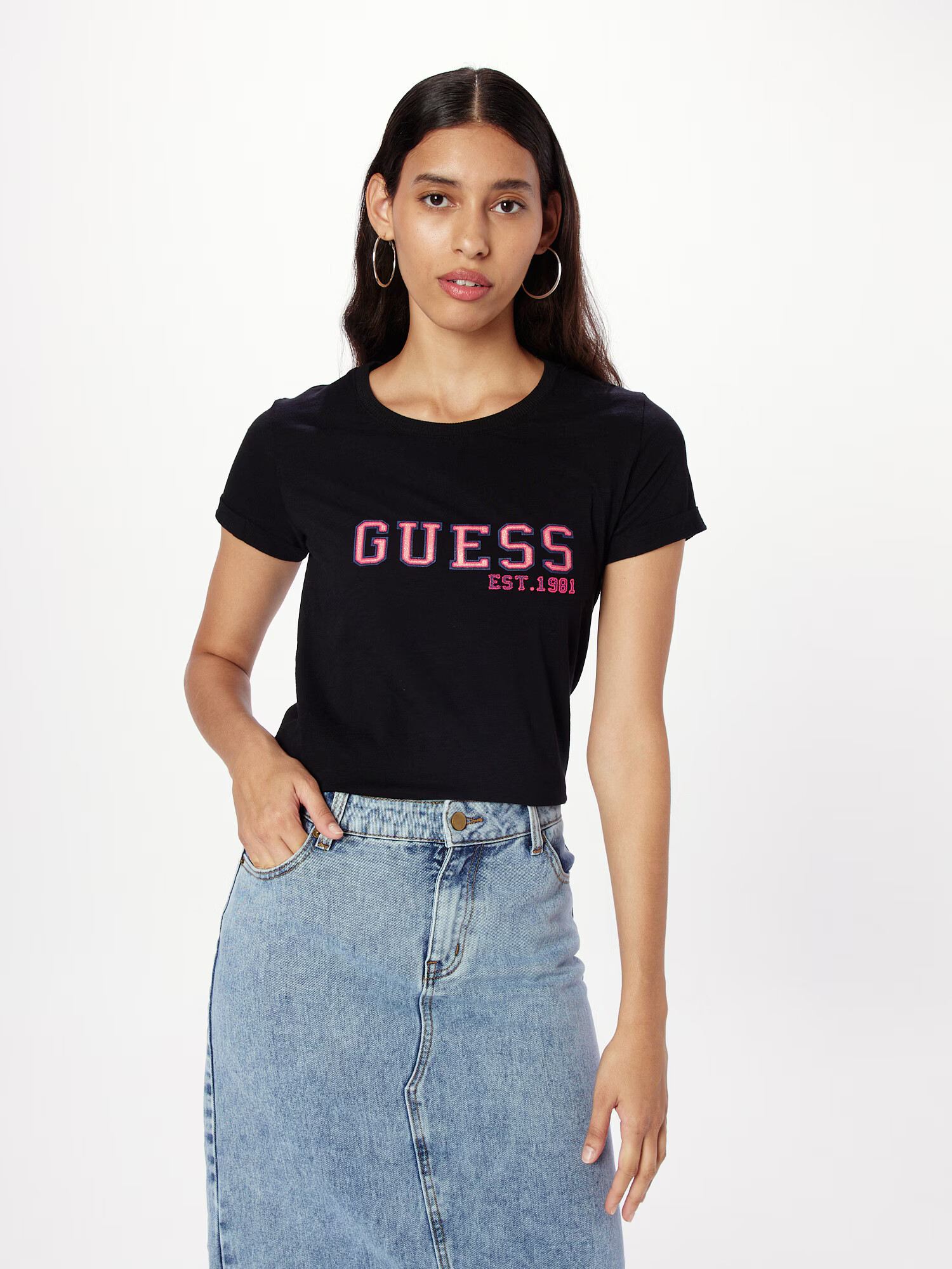 GUESS Tricou roz / negru - Pled.ro