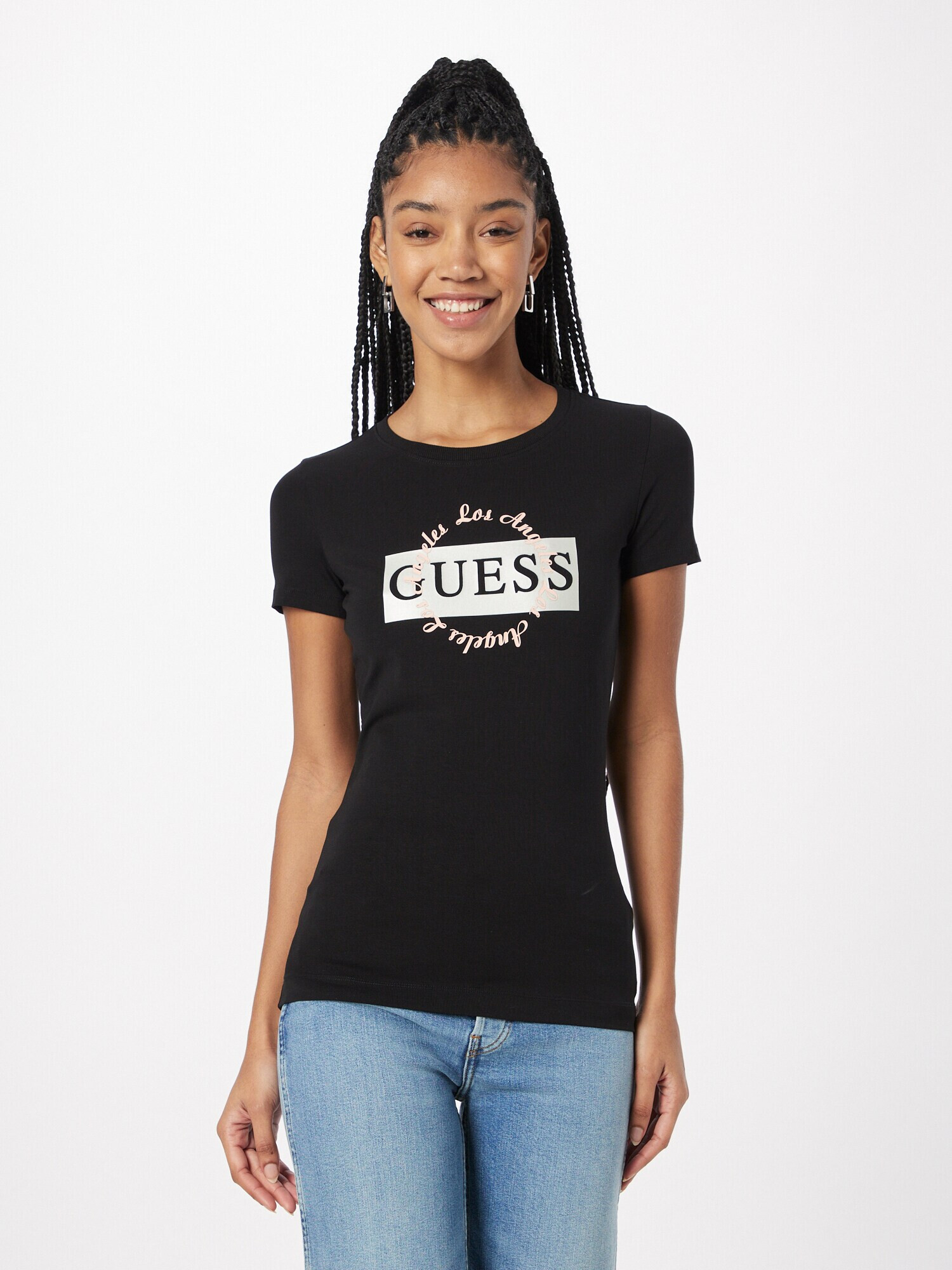 GUESS Tricou roz pastel / negru / alb - Pled.ro