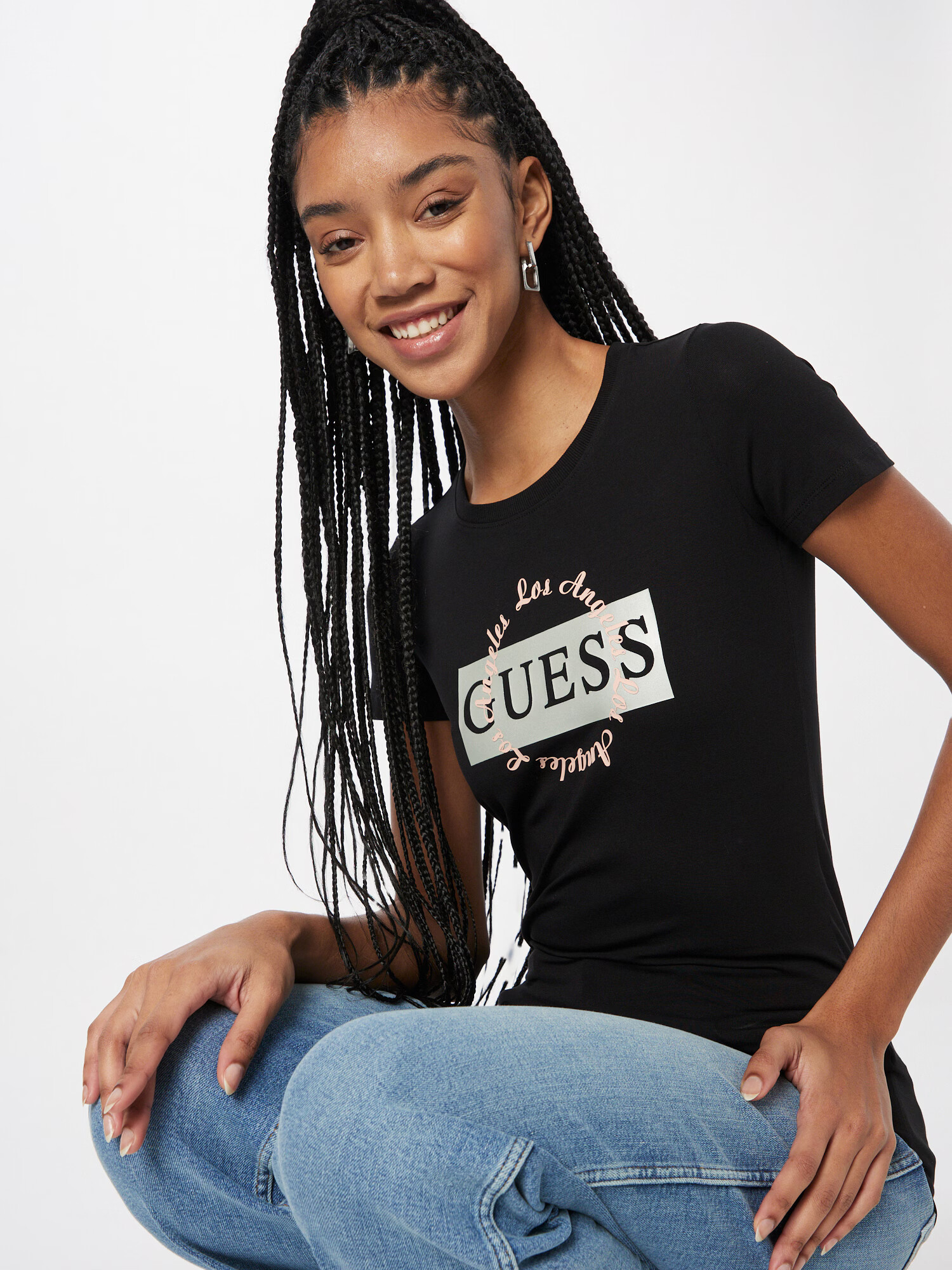 GUESS Tricou roz pastel / negru / alb - Pled.ro