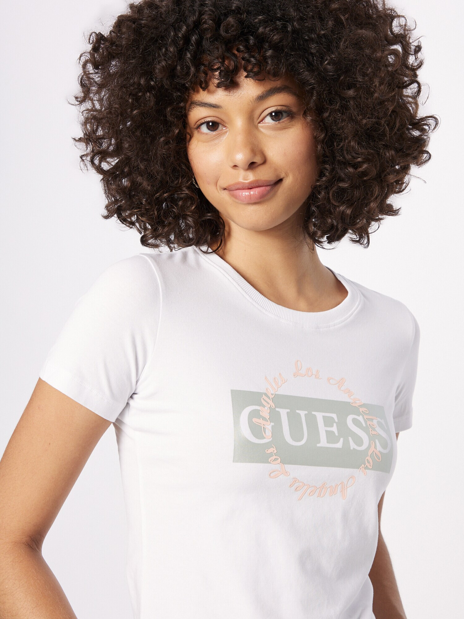 GUESS Tricou roz pudră / argintiu / alb - Pled.ro