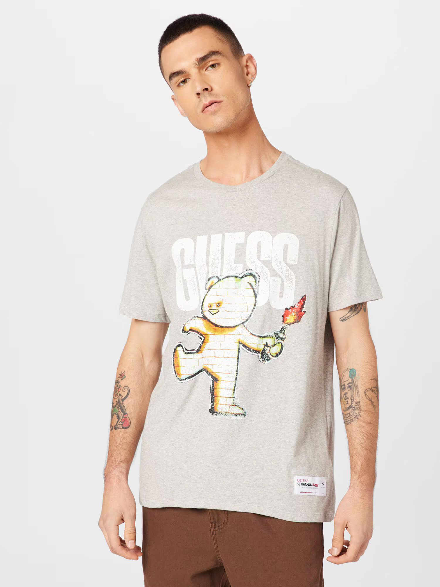 GUESS Tricou 'TEDDY' galben muștar / gri / roși aprins / alb - Pled.ro