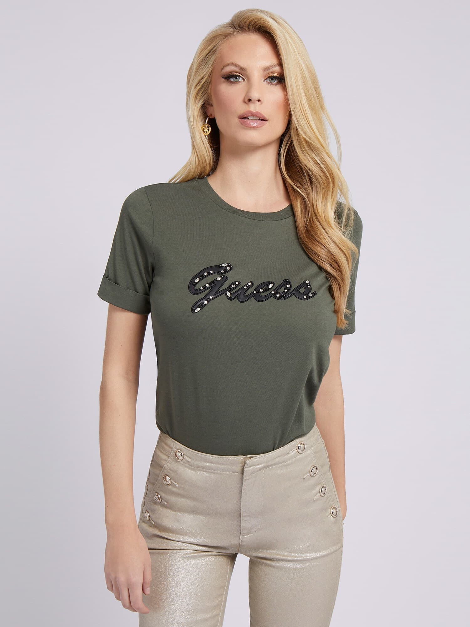 GUESS Tricou verde / negru / argintiu - Pled.ro