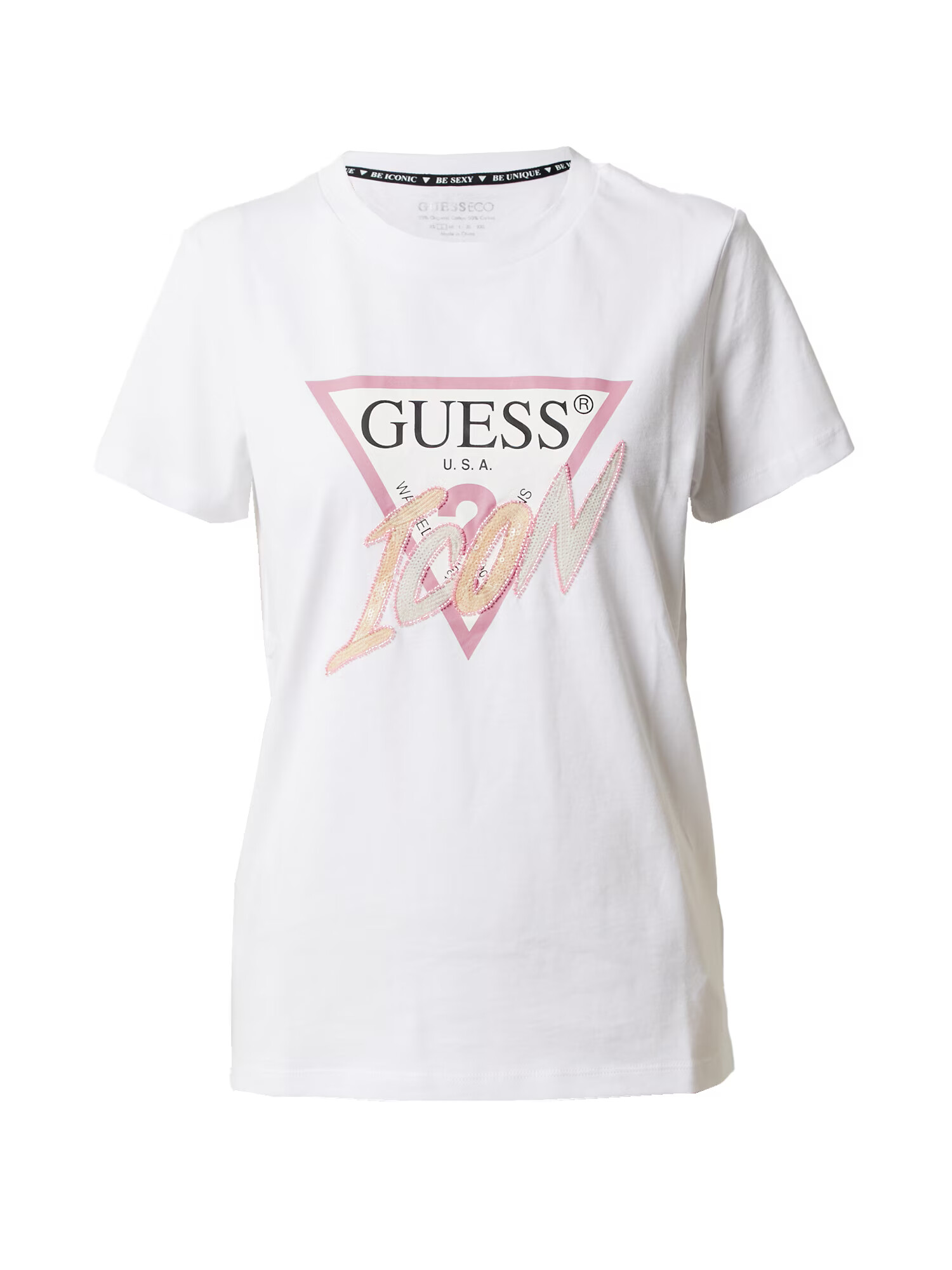 GUESS Tricou verde pastel / roz deschis / negru / alb - Pled.ro