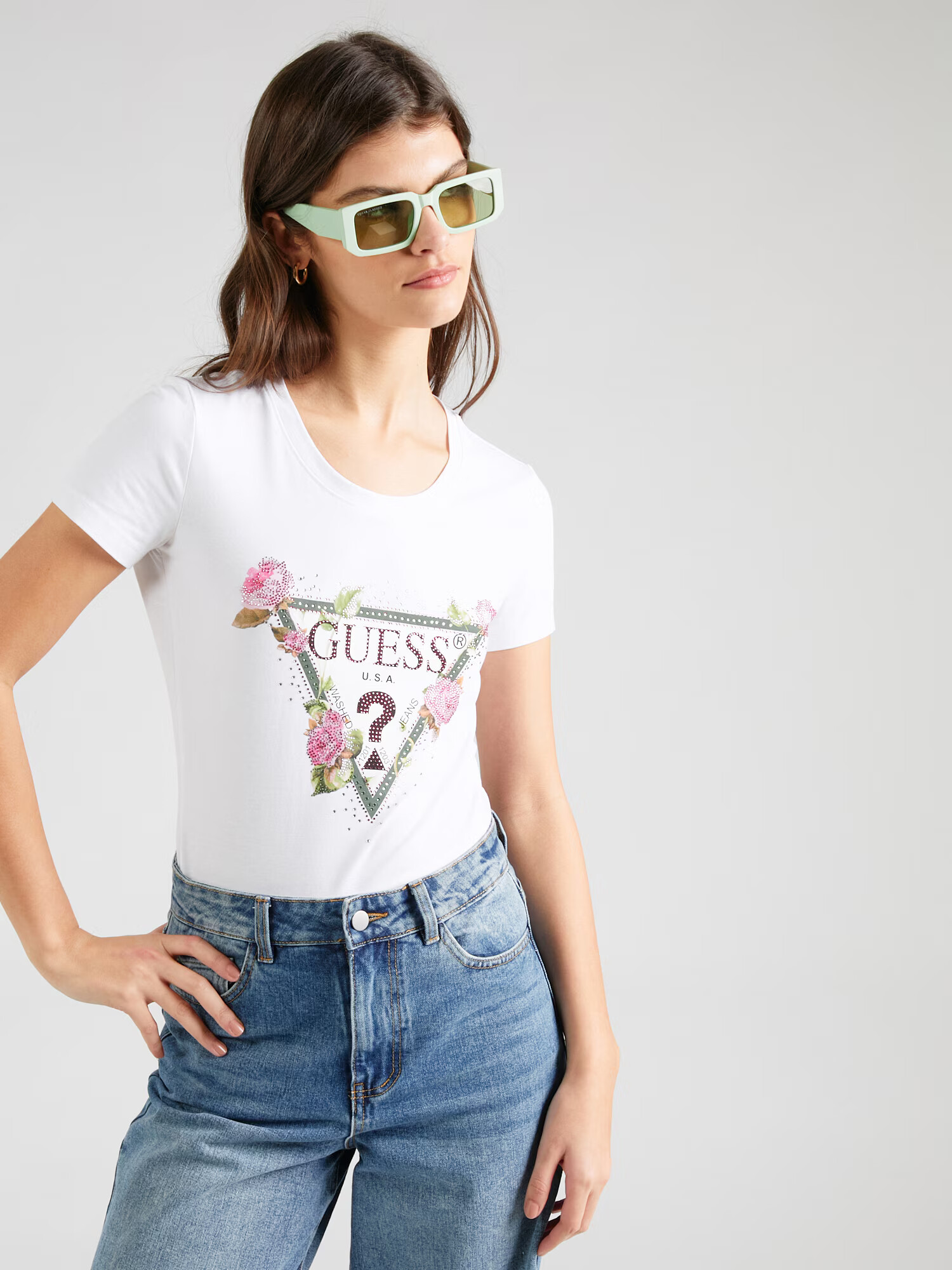 GUESS Tricou verde / roz / negru / alb - Pled.ro