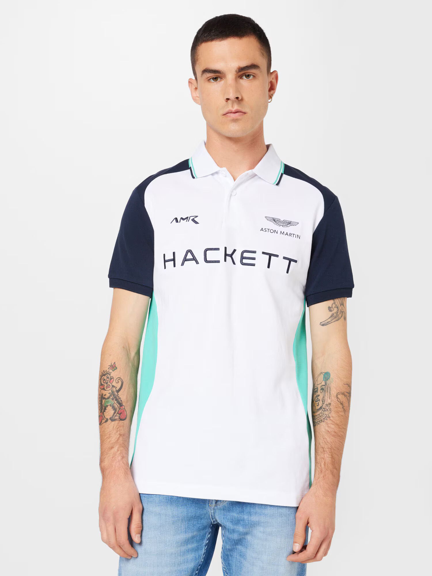 Hackett London Tricou bleumarin / albastru aqua / alb - Pled.ro