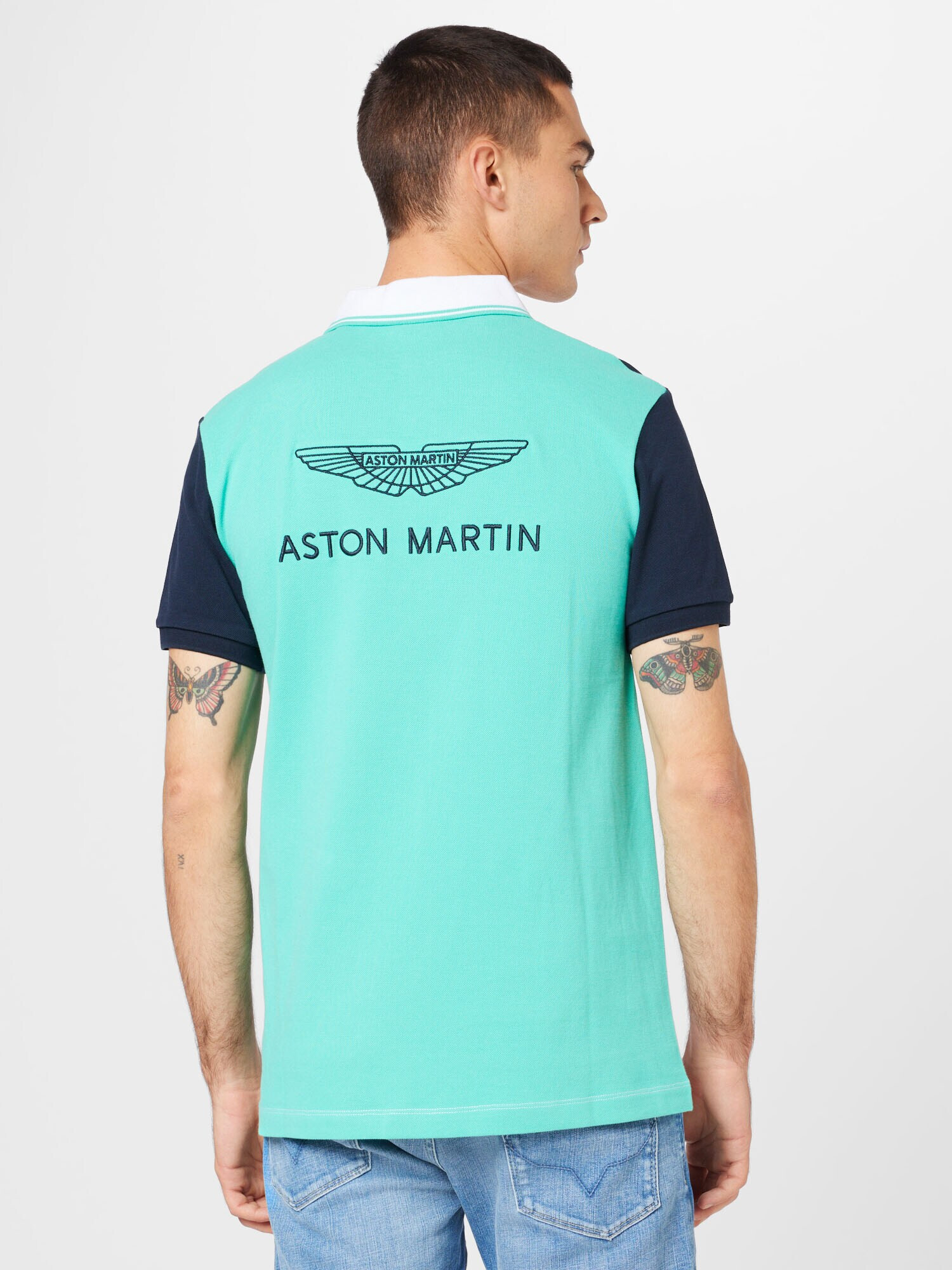 Hackett London Tricou bleumarin / albastru aqua / alb - Pled.ro