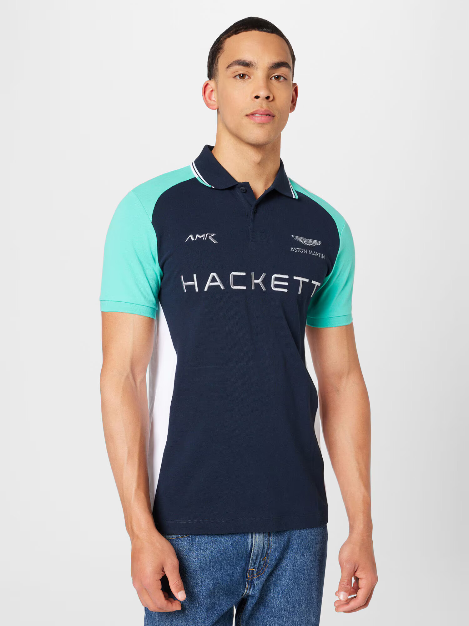 Hackett London Tricou bleumarin / turcoaz / argintiu / alb murdar - Pled.ro