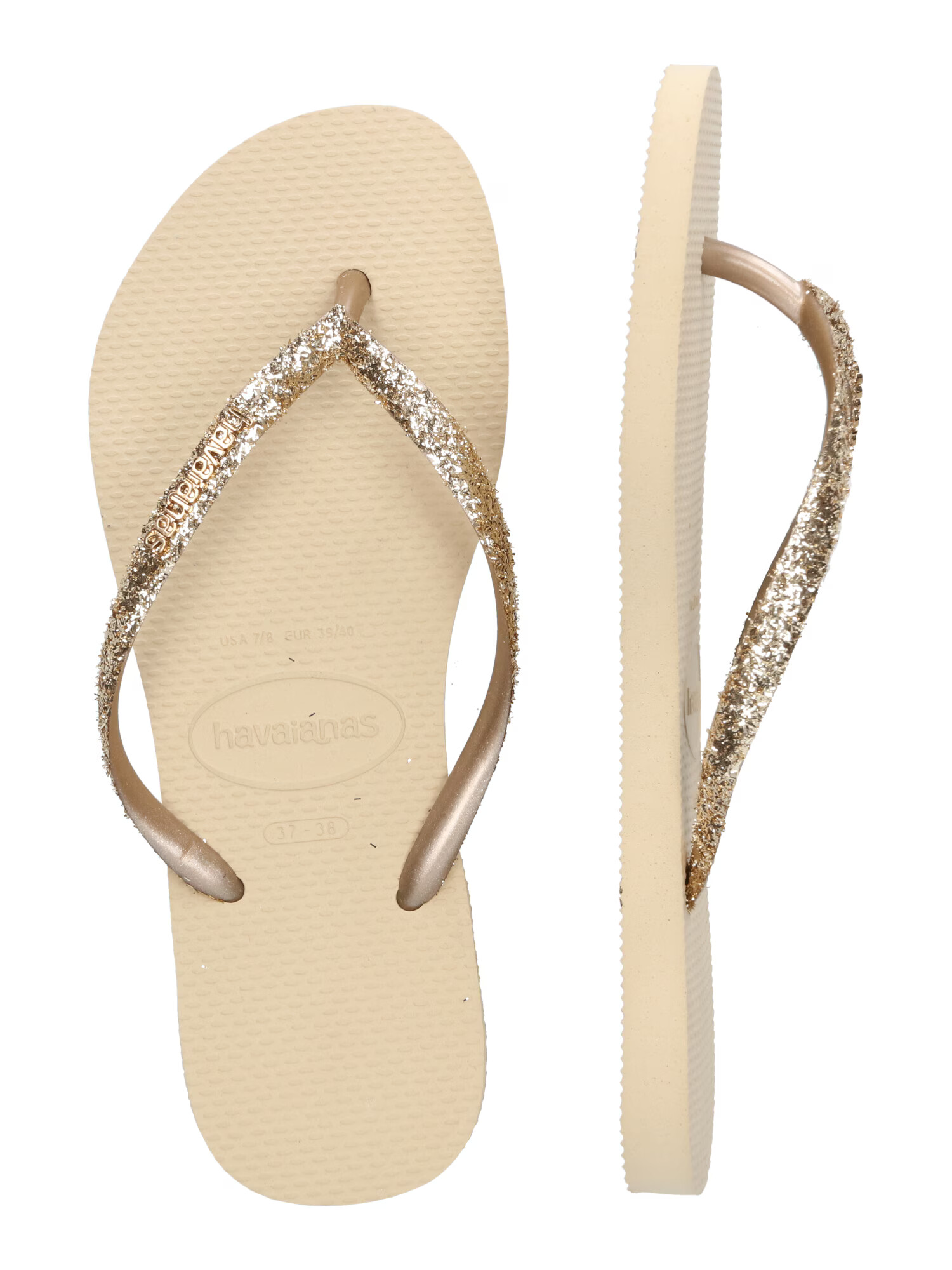 HAVAIANAS Flip-flops 'SLIM GLITTER II' nisipiu / auriu - Pled.ro