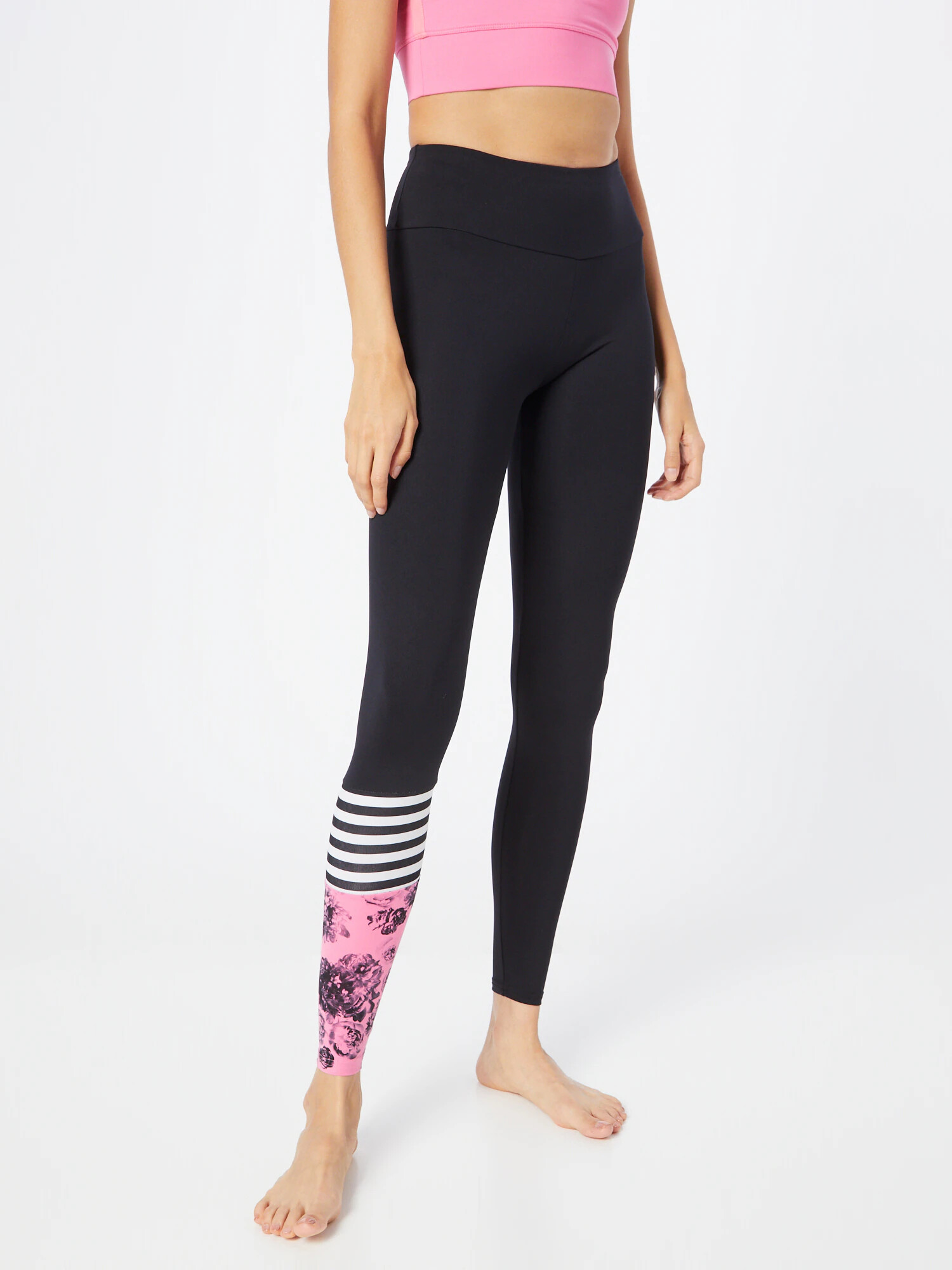 Hey Honey Pantaloni sport roz / negru / alb - Pled.ro