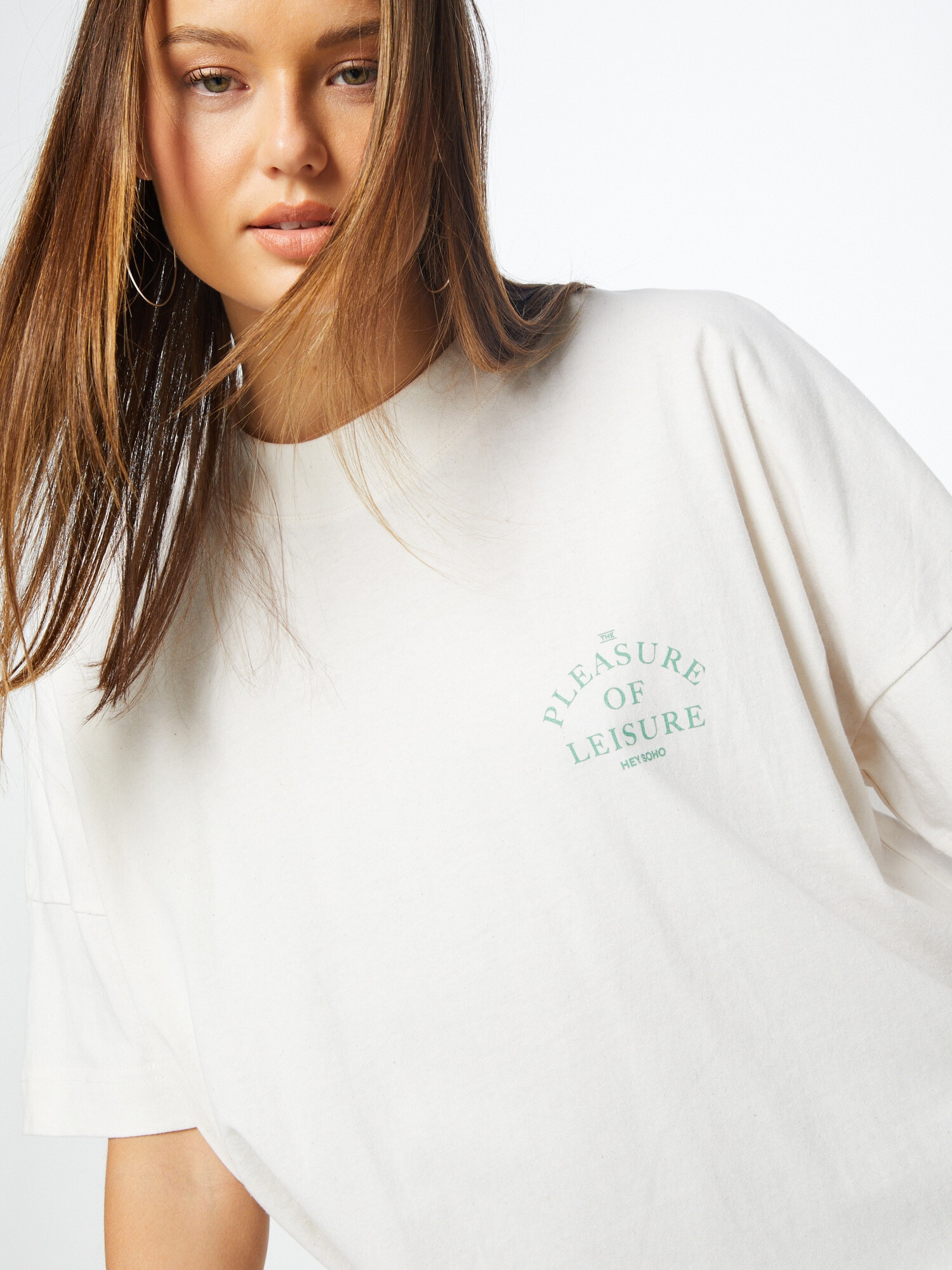 Hey Soho Tricou supradimensional 'PLEASURE OF LEISURE' verde / alb - Pled.ro